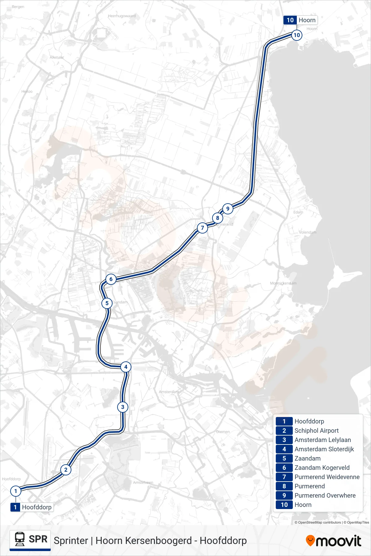 Lijn SPR (trein, Hoorn): route en haltes op de kaart