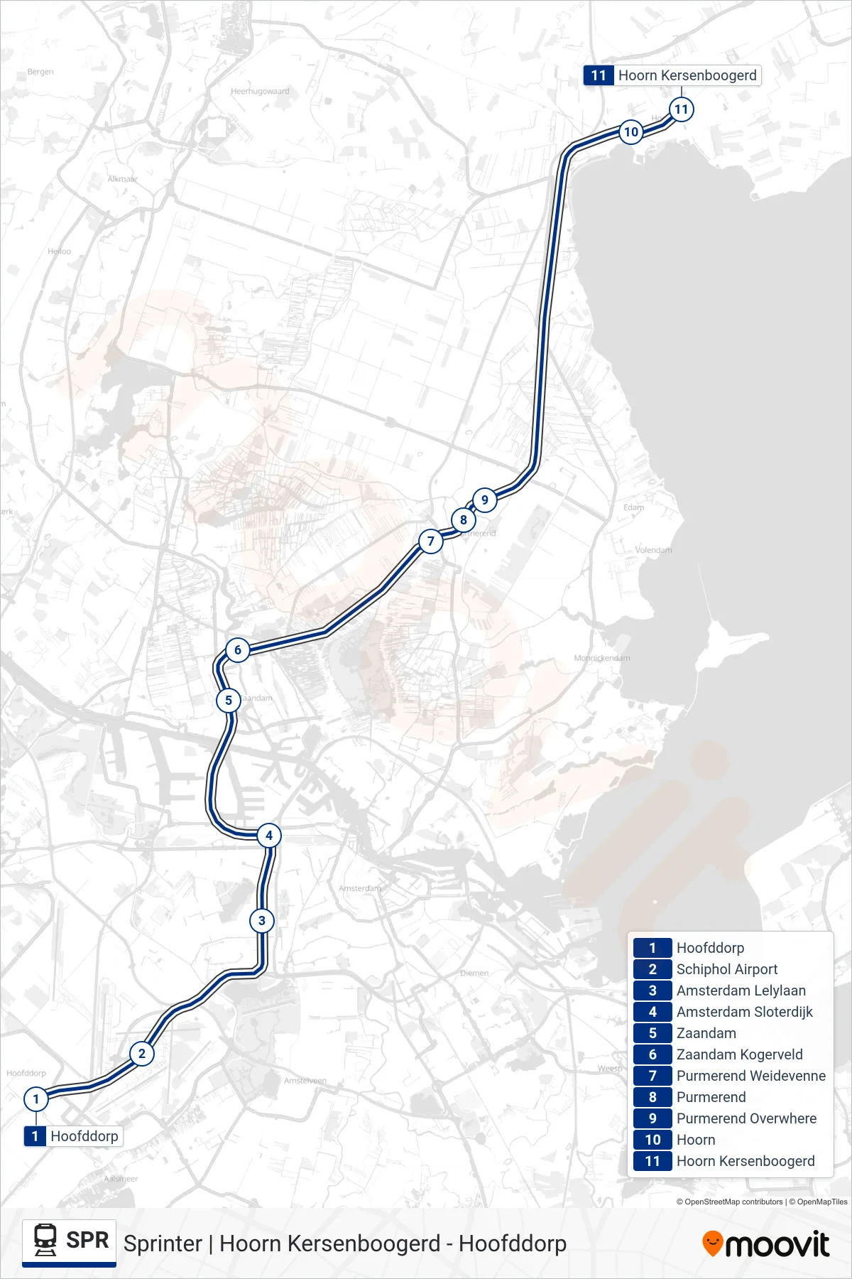 Lijn SPR (trein, Hoorn Kersenboogerd): route en haltes op de kaart