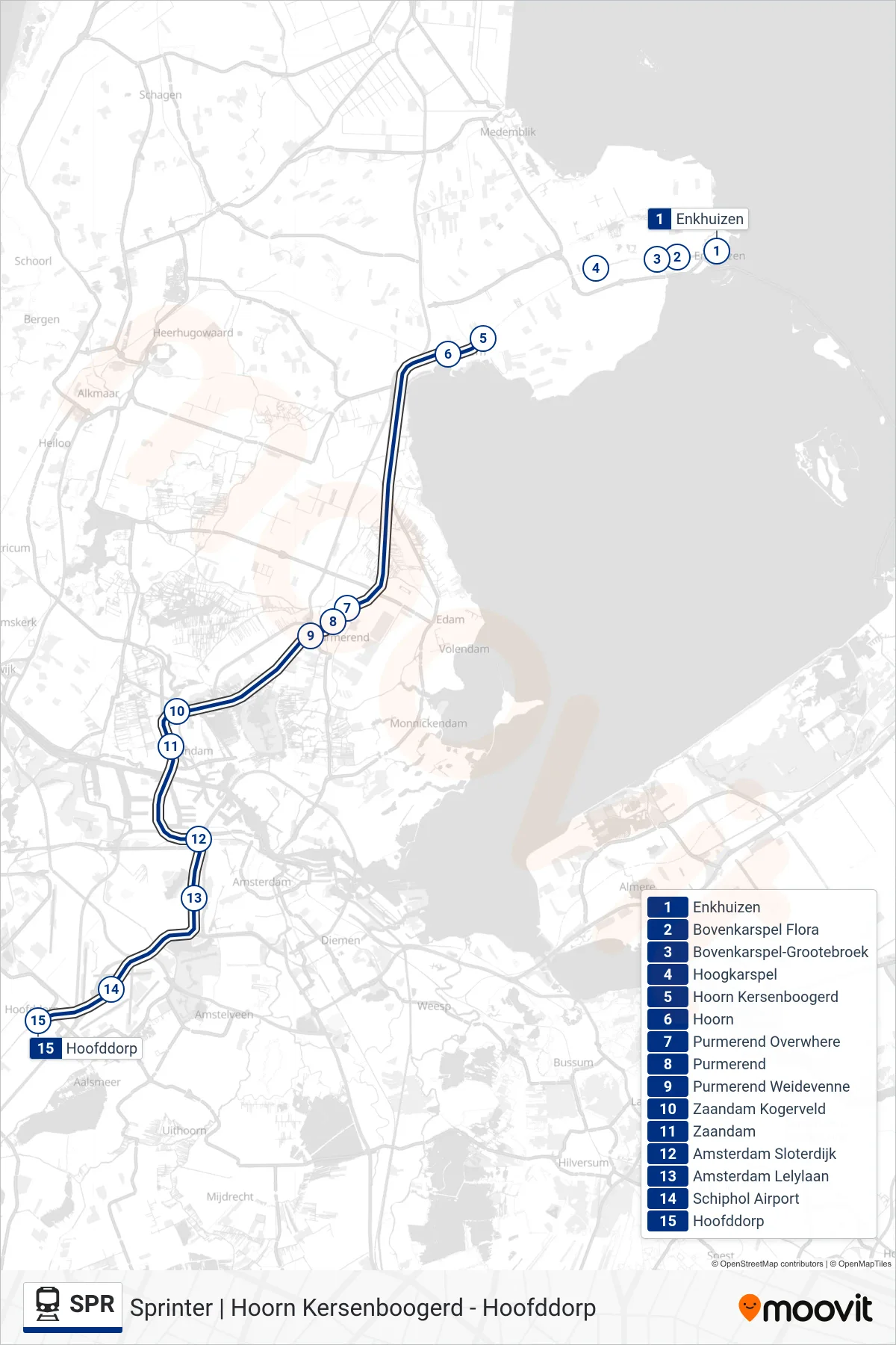 Lijn SPR (trein, Hoofddorp): route en haltes op de kaart