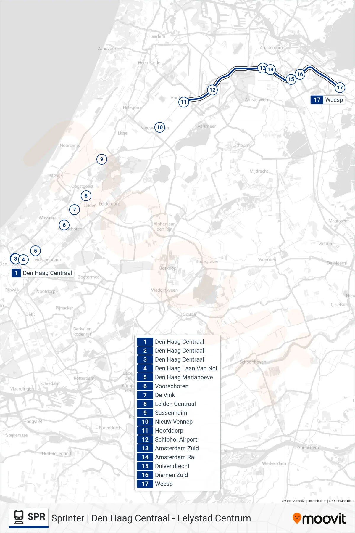 Lijn SPR (trein, Weesp): route en haltes op de kaart