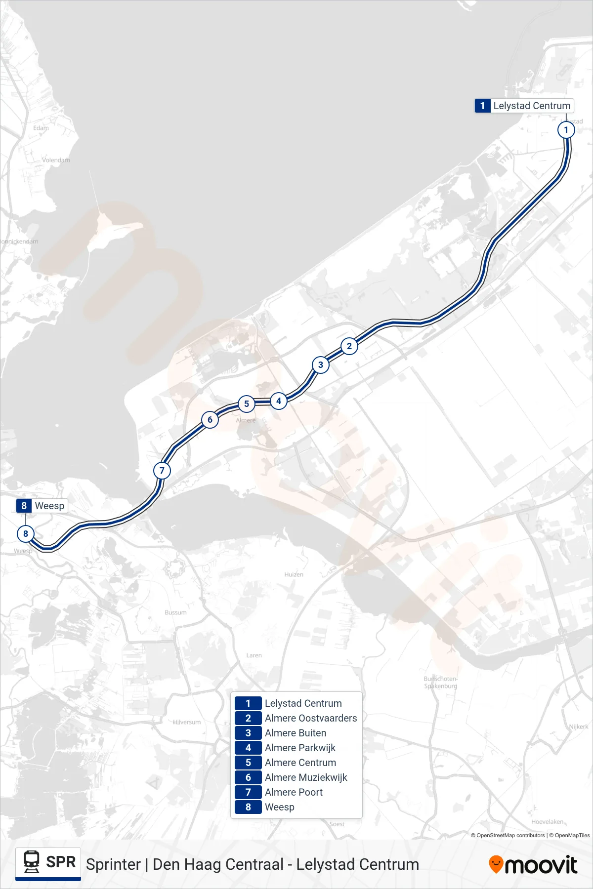 Lijn SPR (trein, Weesp): route en haltes op de kaart