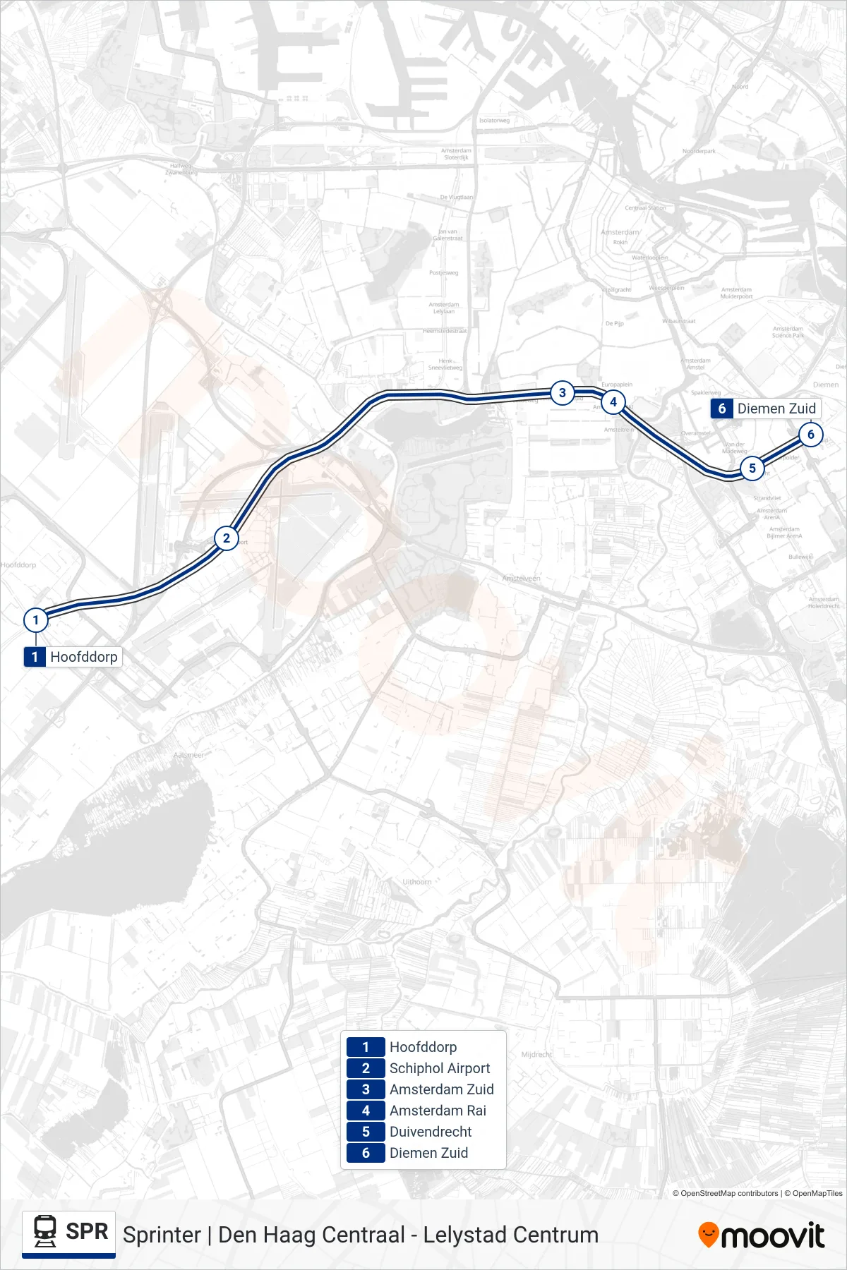 SPR train Line (Diemen Zuid) route and stops on a map