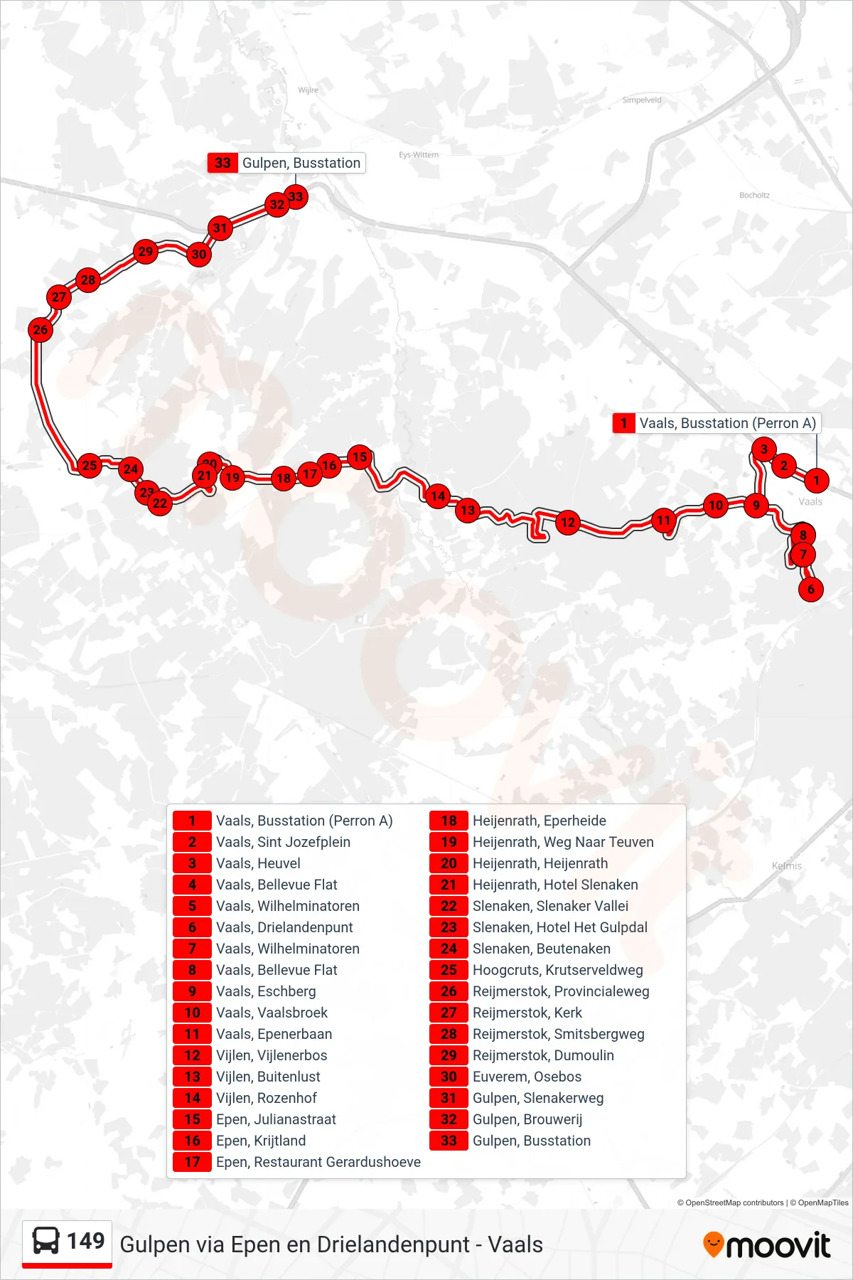 Lijn 149 (bus, Gulpen): route en haltes op de kaart