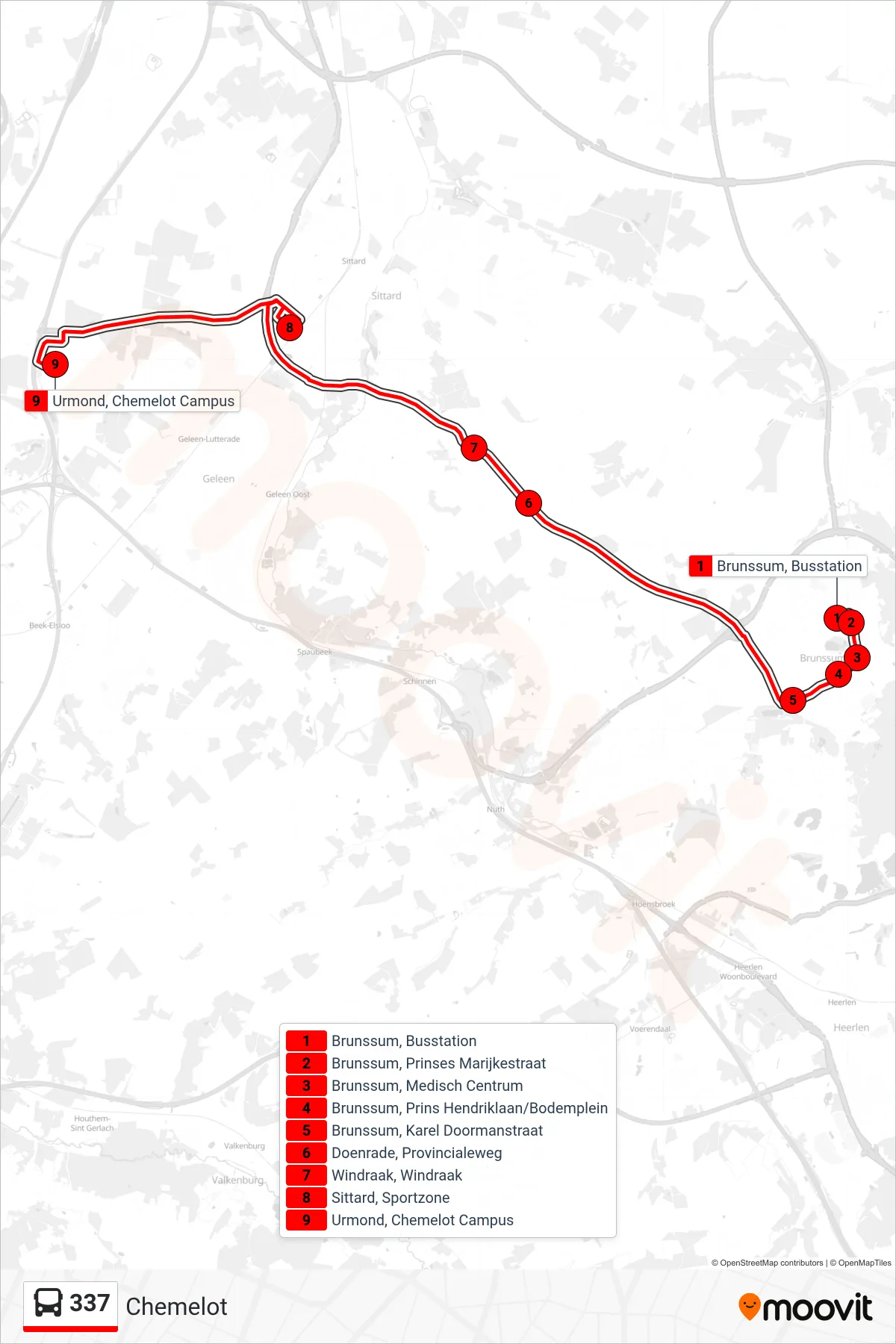 Lijn 337 (bus, Chemelot): route en haltes op de kaart