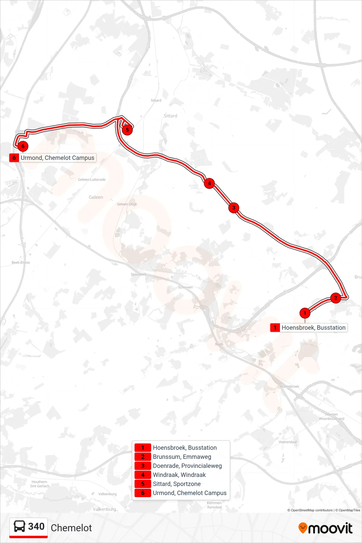 Lijn 340 (bus, Chemelot): route en haltes op de kaart