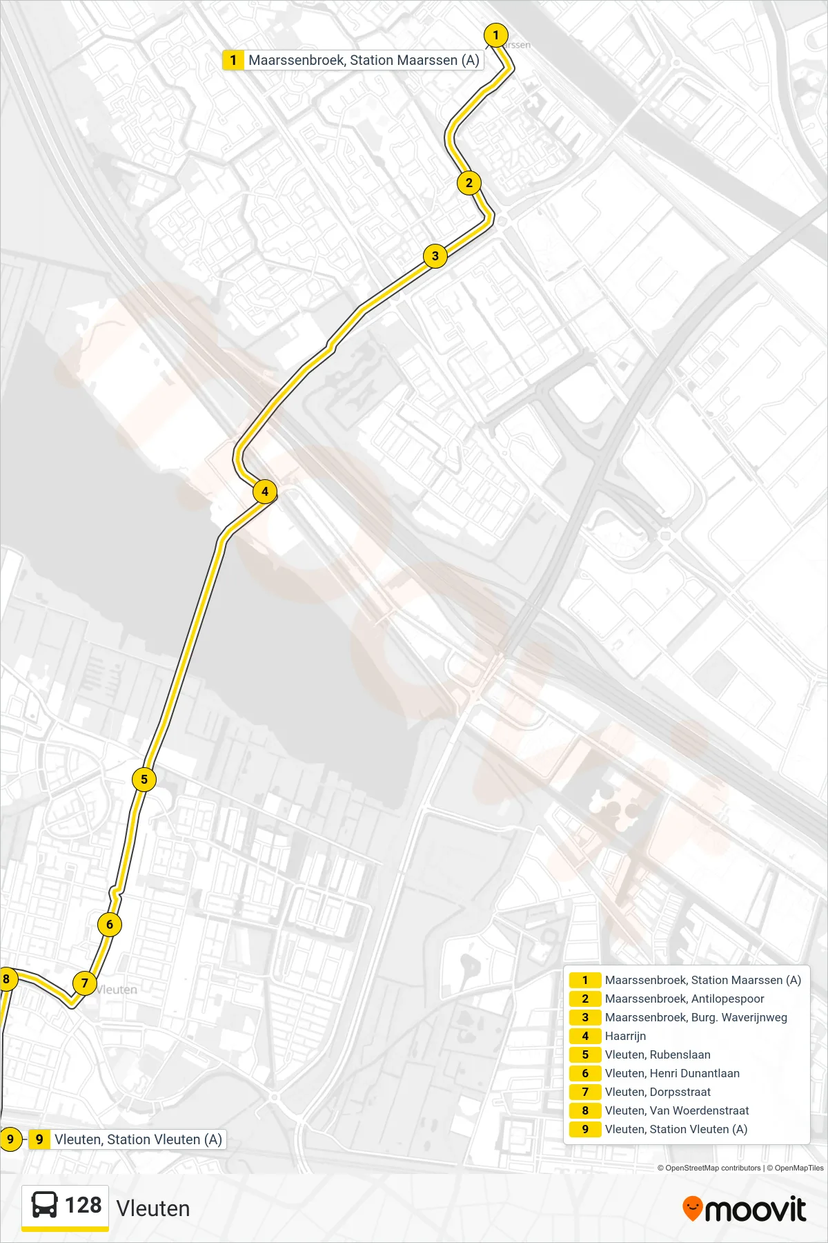Lijn 128 (bus, Vleuten): route en haltes op de kaart