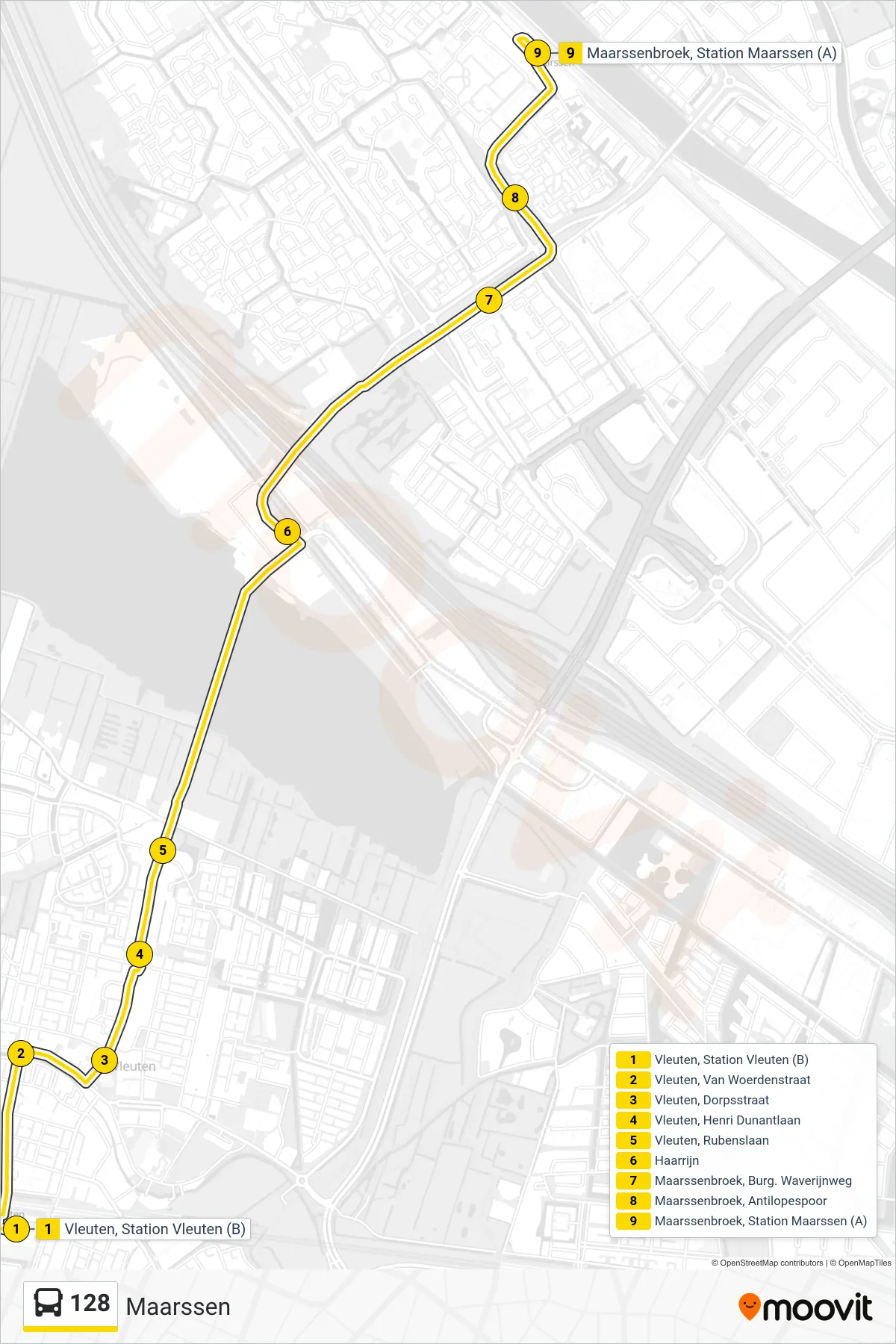 Lijn 128 (bus, Maarssen): route en haltes op de kaart