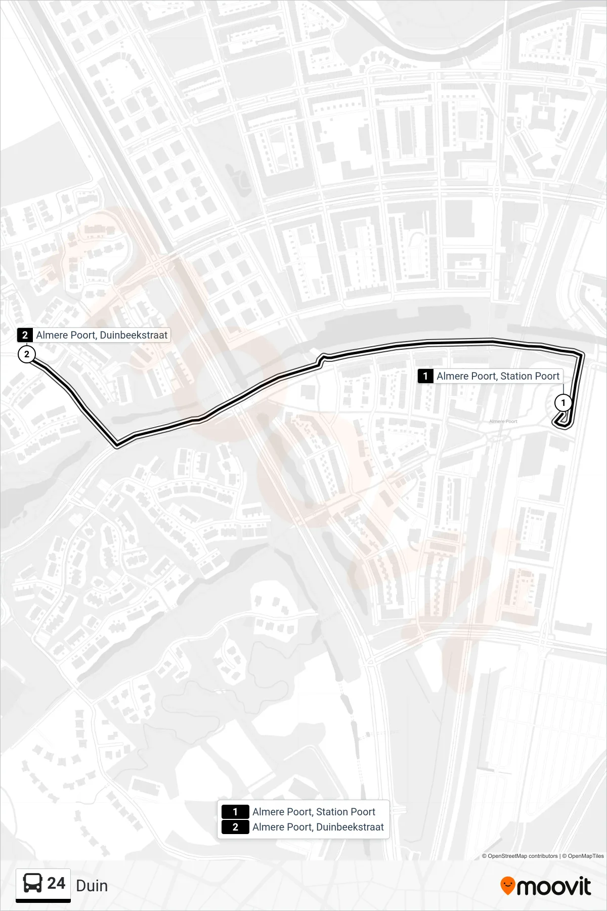Lijn 24 (bus, Duin): route en haltes op de kaart