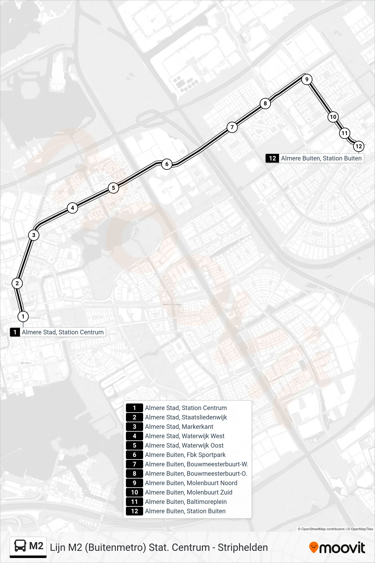 Lijn M2 (bus, Station Buiten): route en haltes op de kaart
