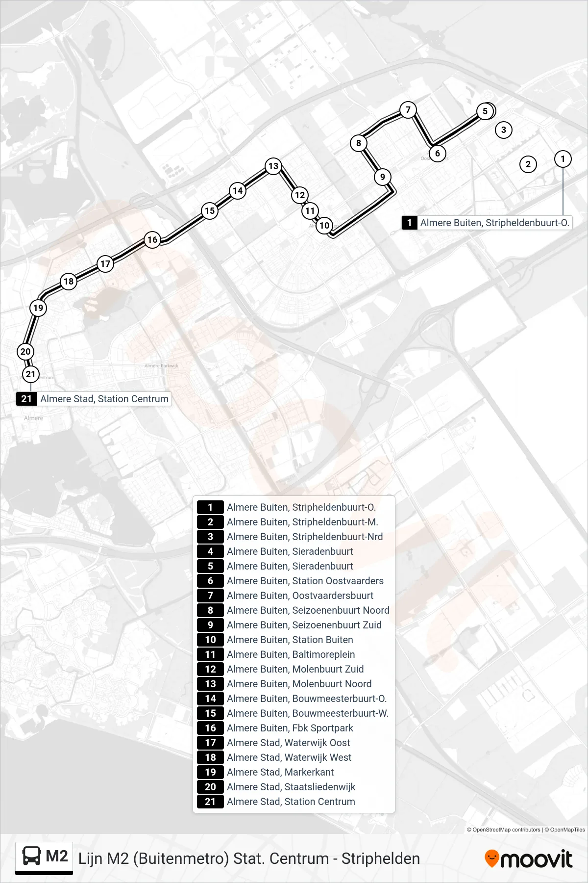 Lijn M2 (bus, Station Centrum): route en haltes op de kaart