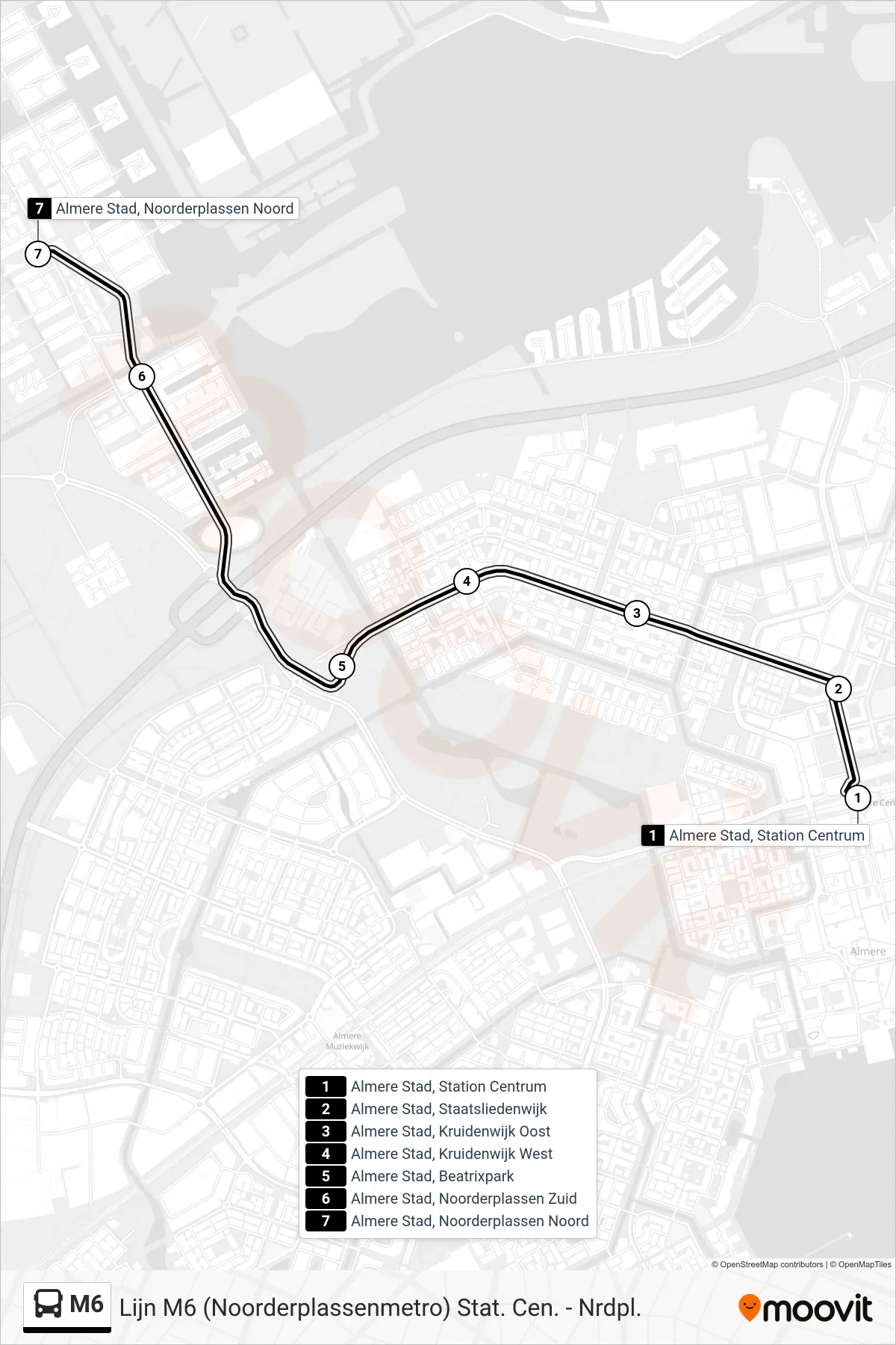 Lijn M6 (bus, Noorderplassen): route en haltes op de kaart