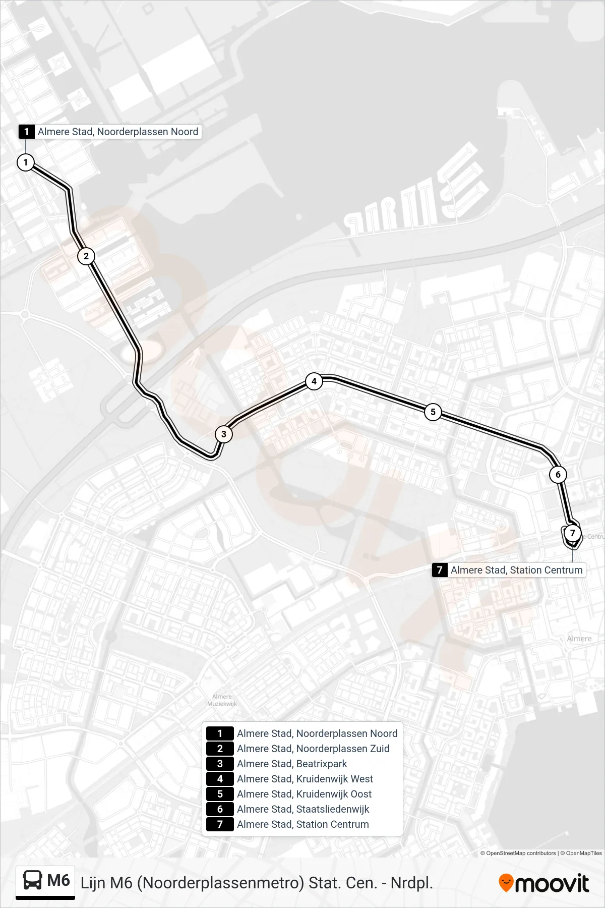 M6 bus Line (Station Centrum) route and stops on a map
