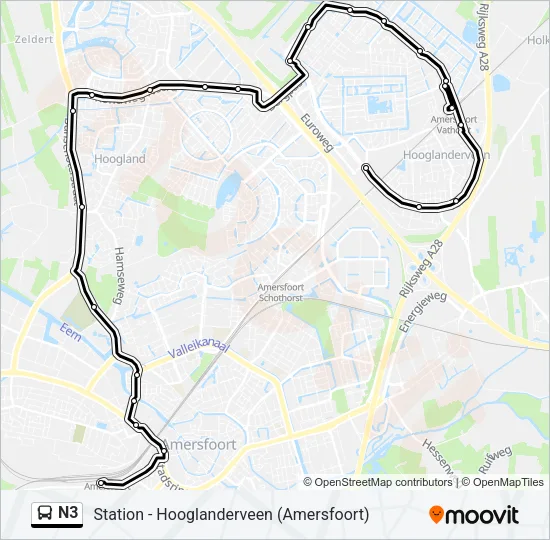 Bus N3 lijnkaart