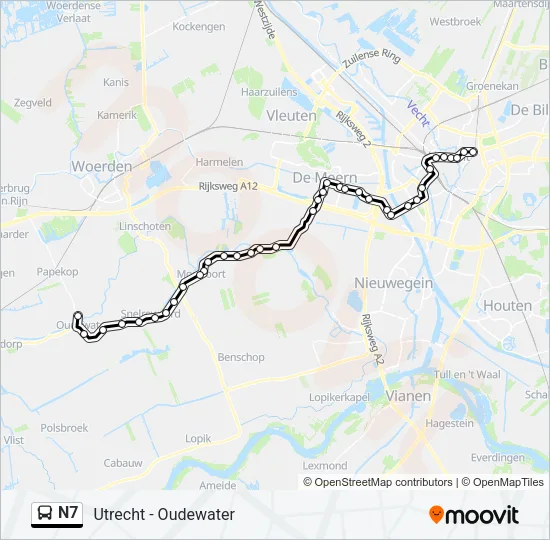 Bus N7 lijnkaart