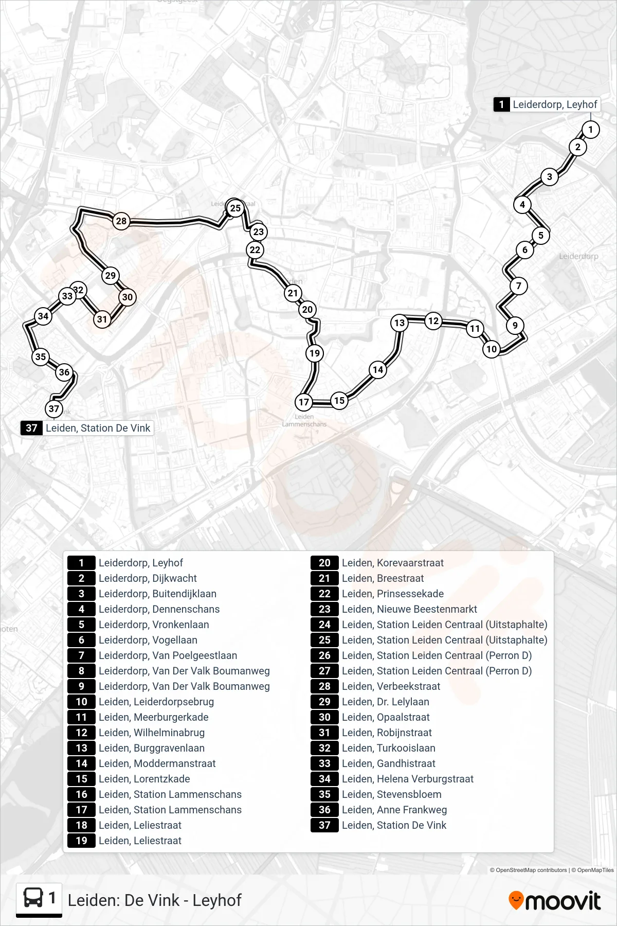 Lijn 1 (bus, De Vink): route en haltes op de kaart