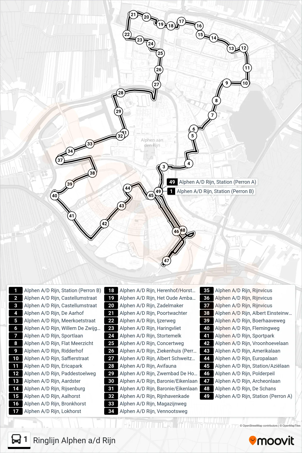 Lijn 1 (bus, Herenhof): route en haltes op de kaart