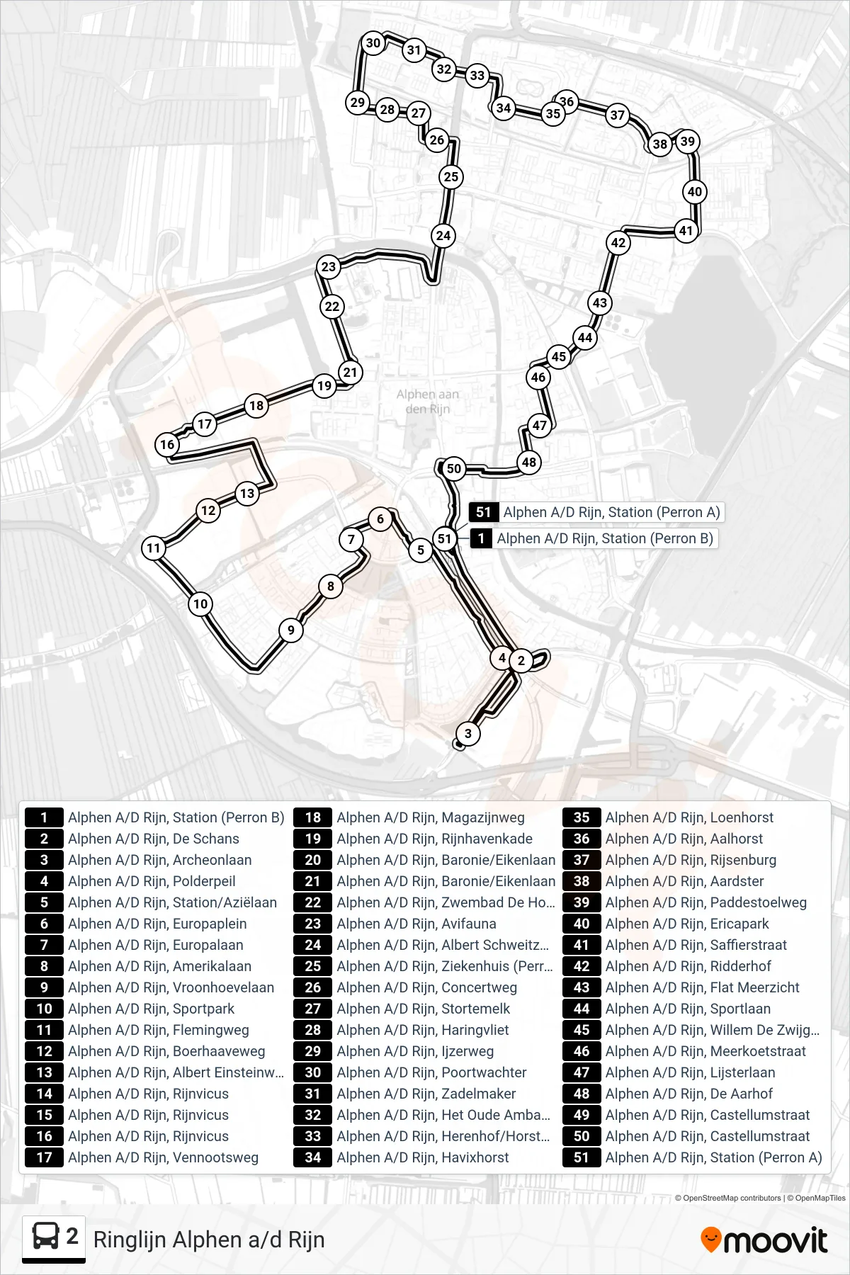 Lijn 2 (bus, Herenhof): route en haltes op de kaart