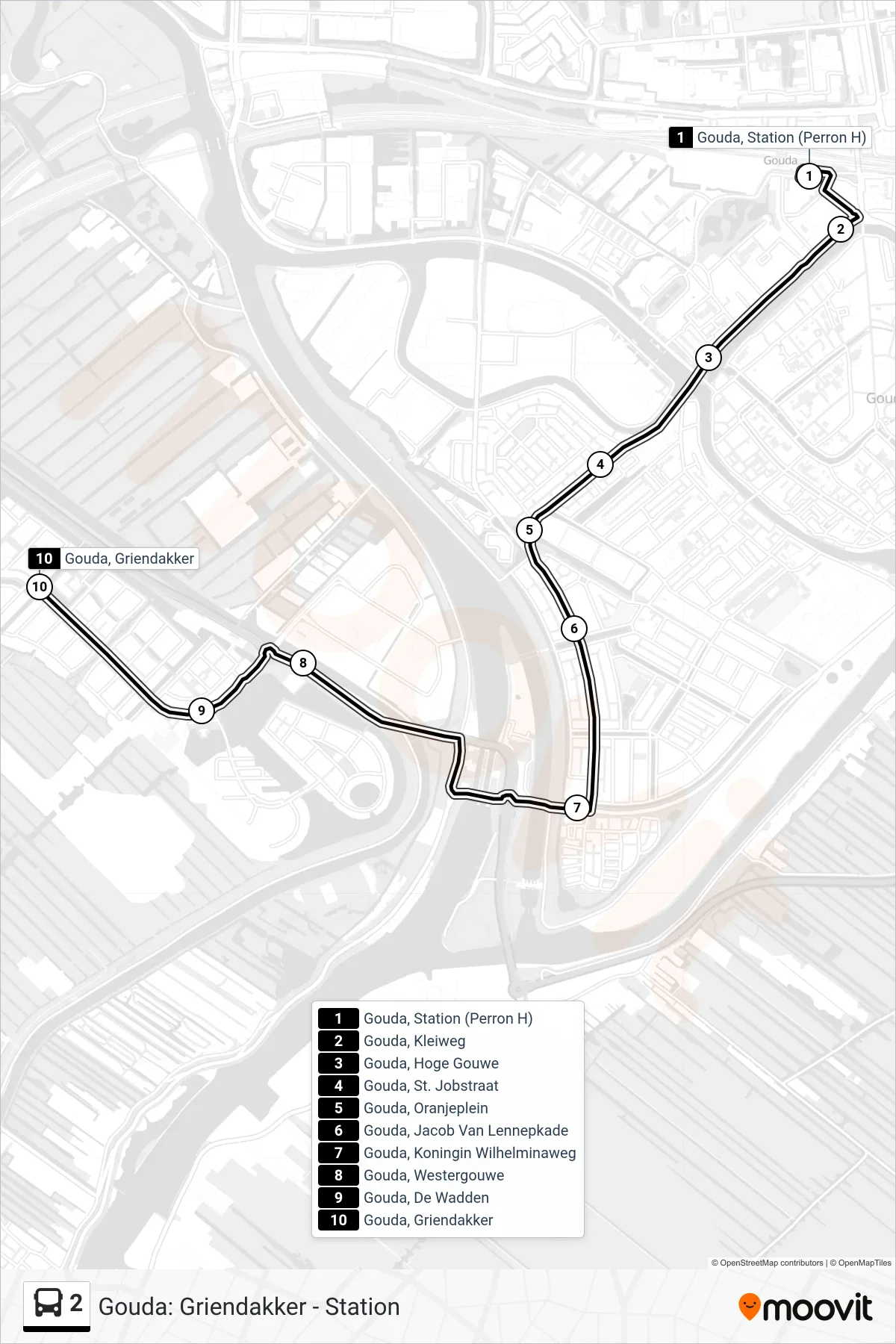 Lijn 2 (bus, Westergouwe): route en haltes op de kaart