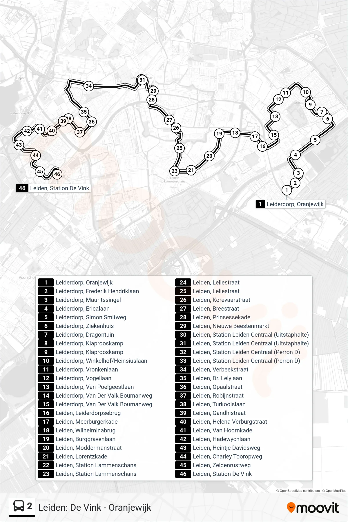 Lijn 2 (bus, De Vink): route en haltes op de kaart
