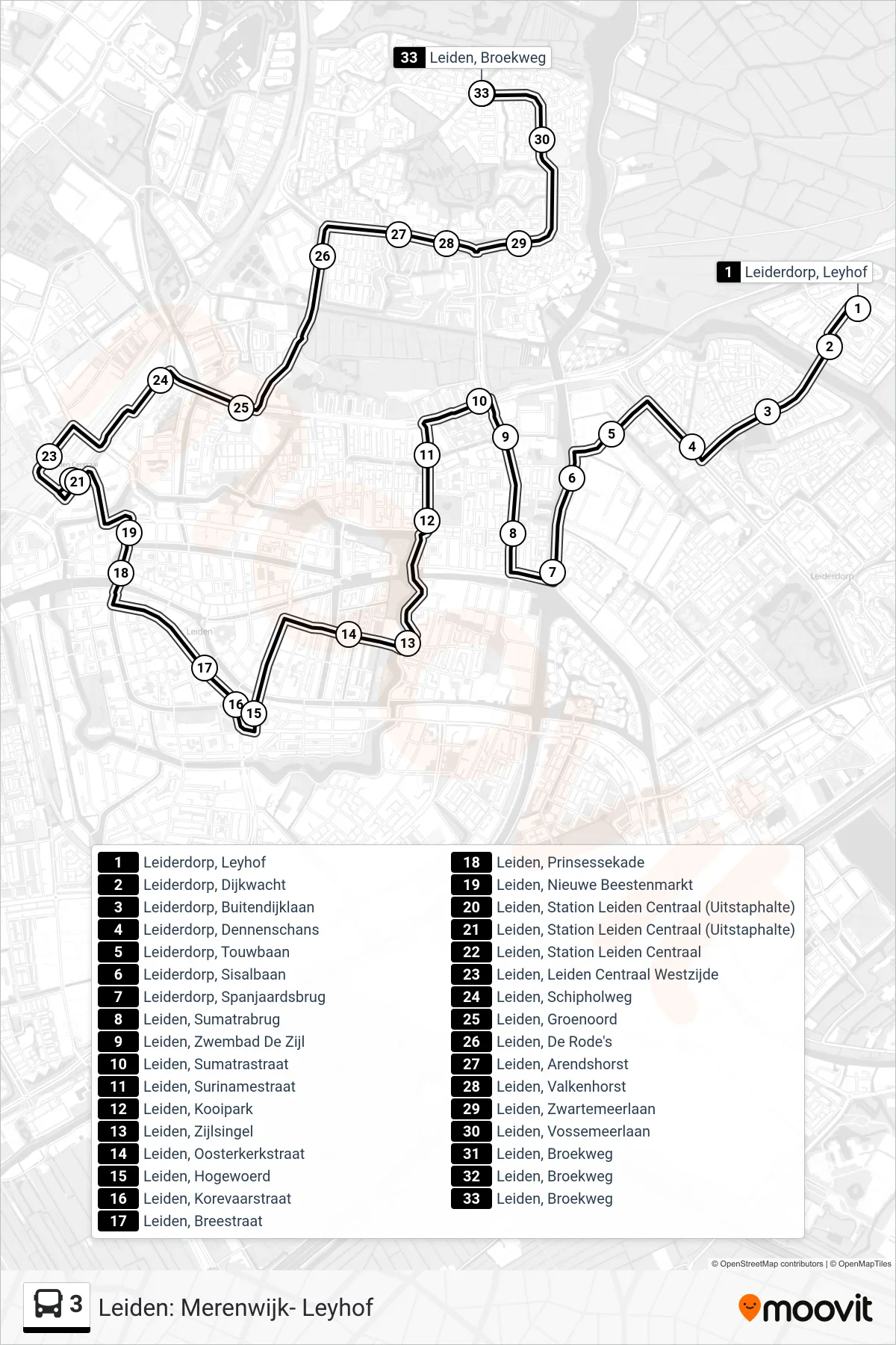 Lijn 3 (bus, Merenwijk): route en haltes op de kaart
