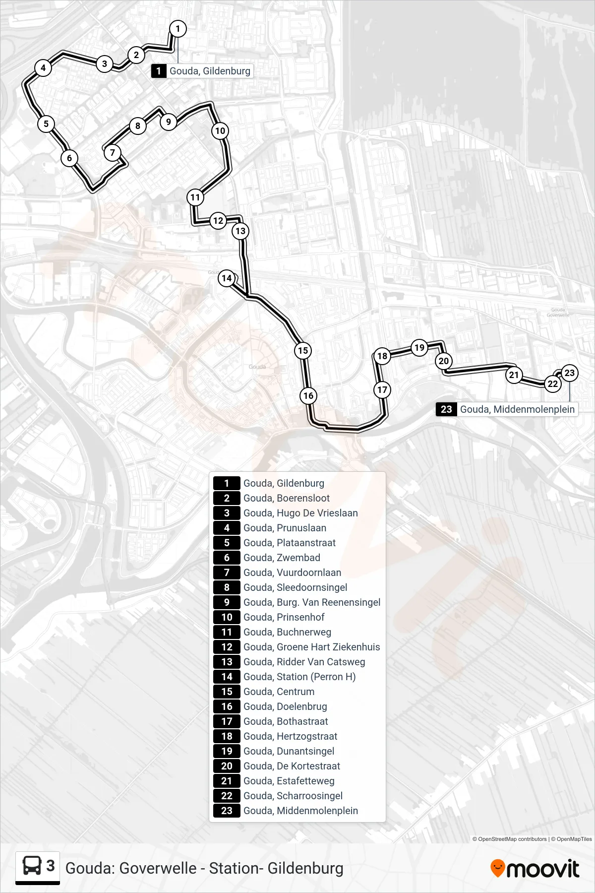 Lijn 3 (bus, Goverwelle): route en haltes op de kaart