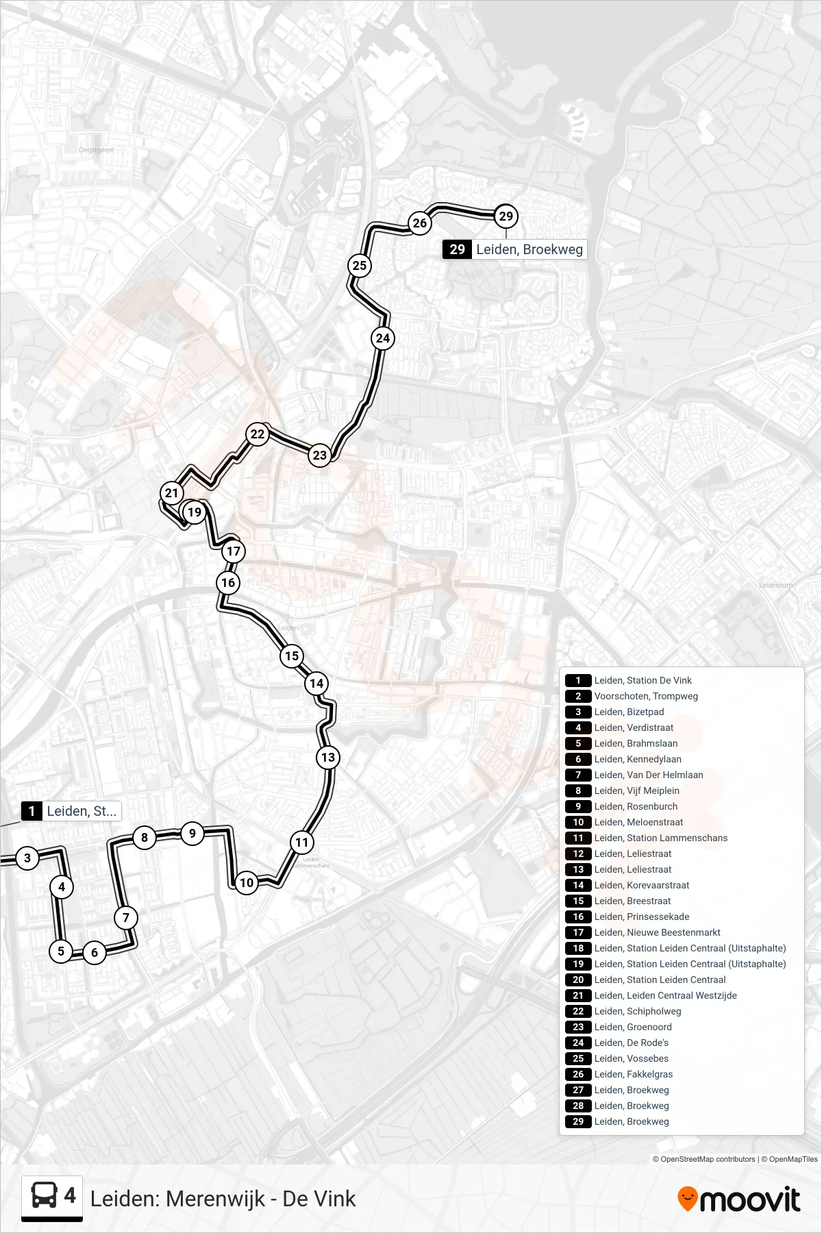 Lijn 4 (bus, Merenwijk): route en haltes op de kaart
