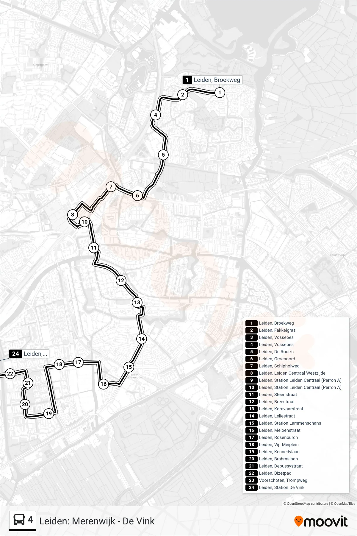 Lijn 4 (bus, De Vink): route en haltes op de kaart