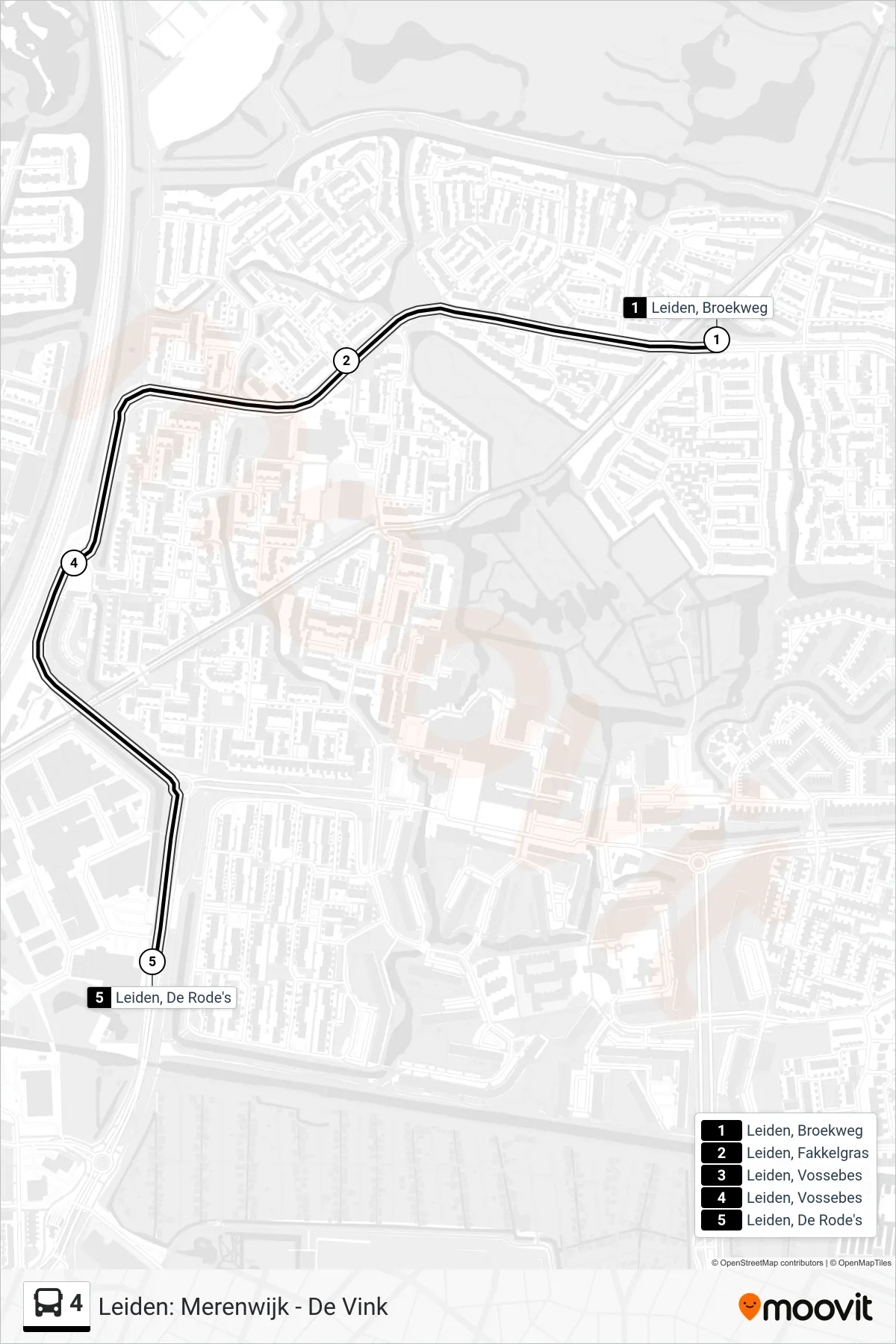 Lijn 4 (bus, Merenwijk): route en haltes op de kaart