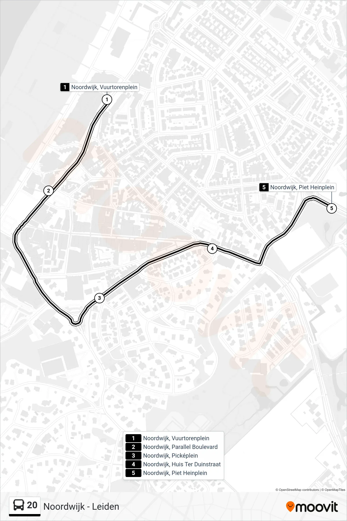Lijn 20 (bus, Noordwijk): route en haltes op de kaart