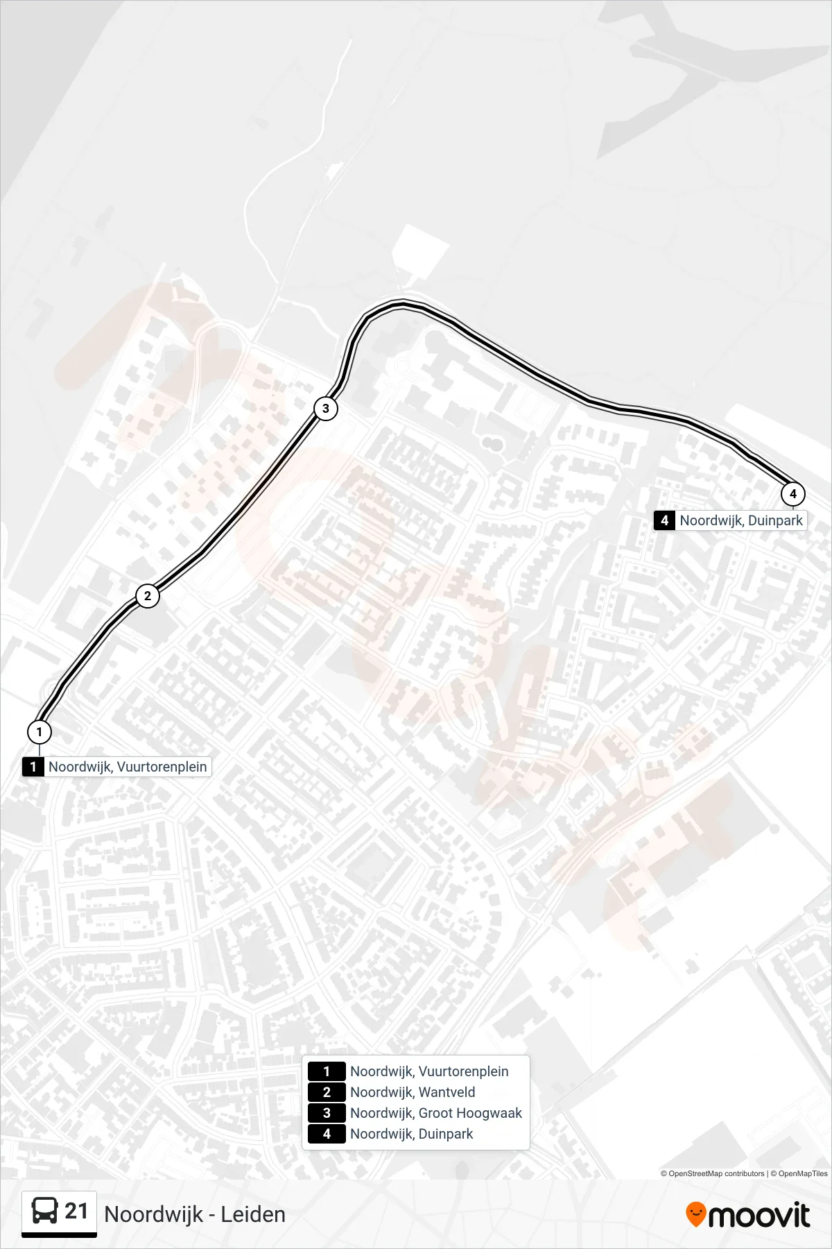 Lijn 21 (bus, Noordwijk): route en haltes op de kaart