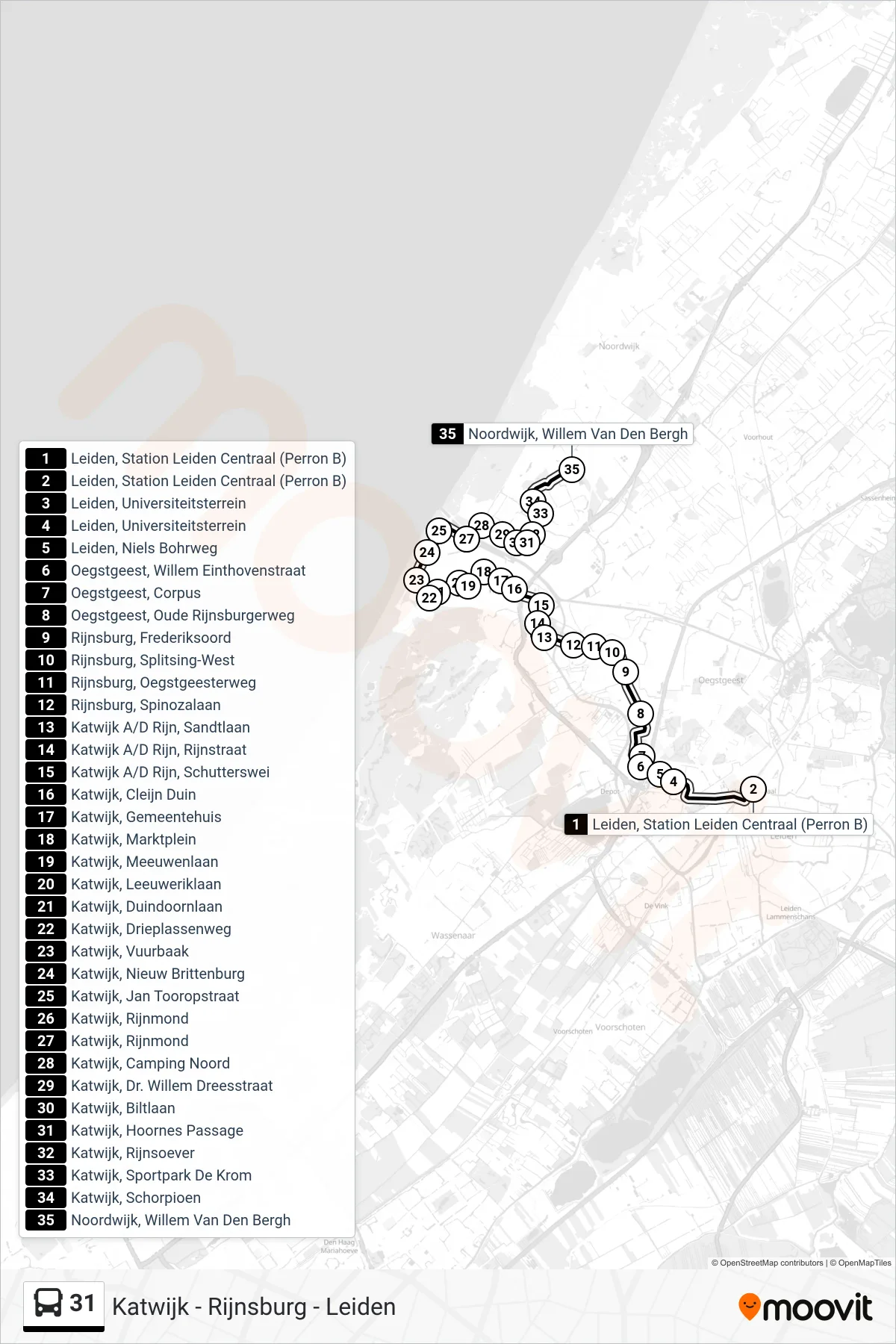Lijn 31 (bus, Katwijk): route en haltes op de kaart