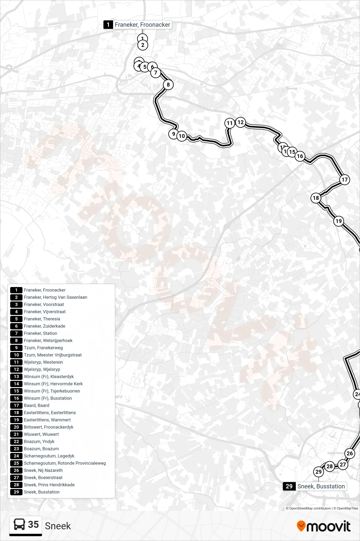 Lijn 35 (bus, Sneek): route en haltes op de kaart