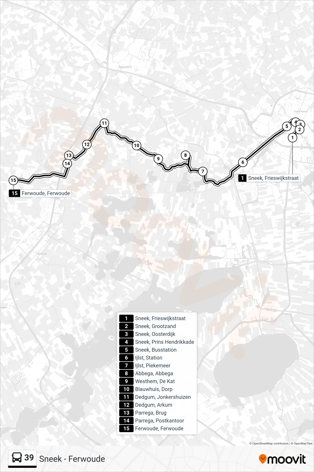 Lijn 39 (bus, Ferwoude): route en haltes op de kaart