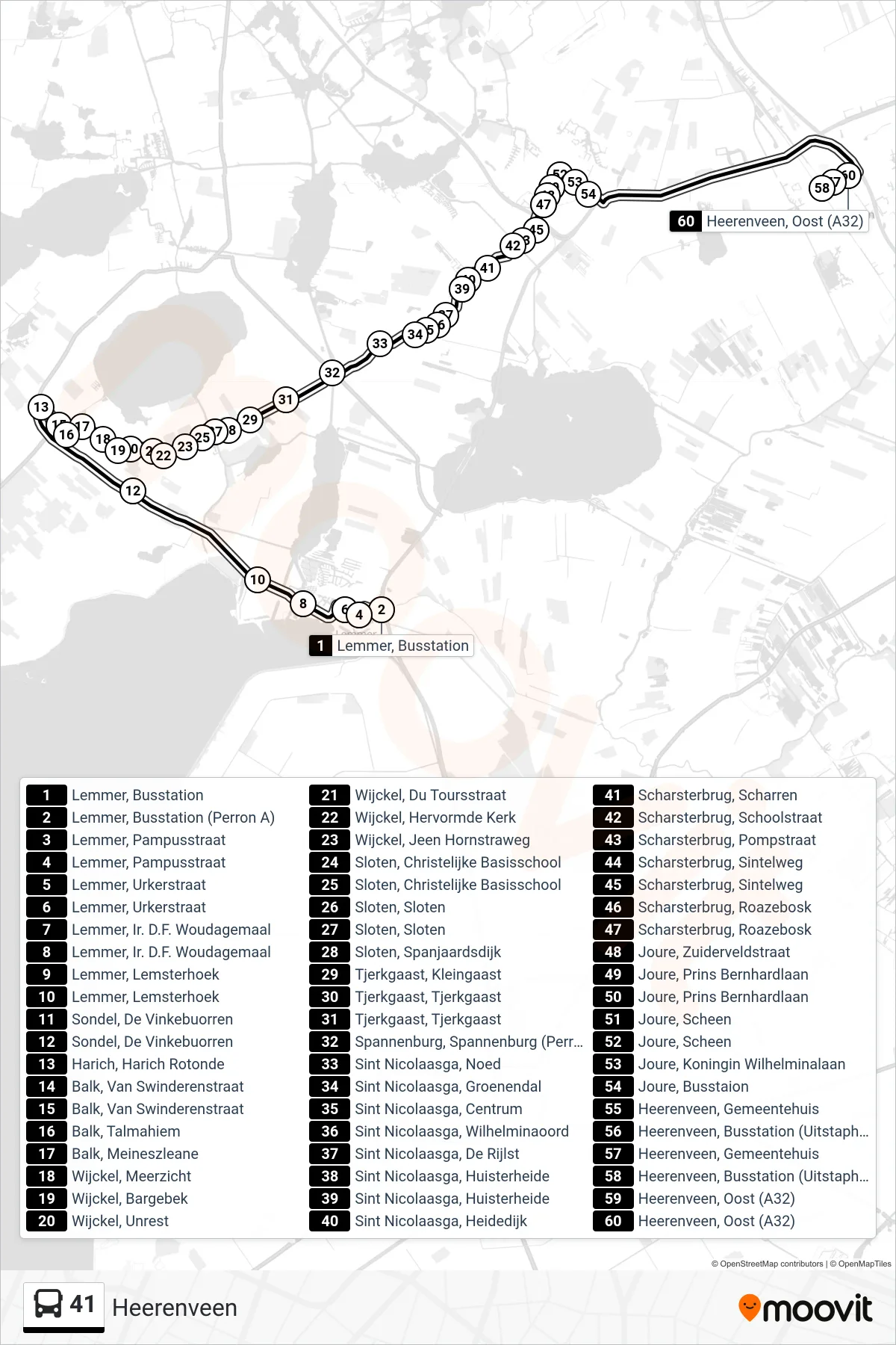 Linie 41 (Bus) Richtung Heerenveen: Route und Haltestellen auf der Karte