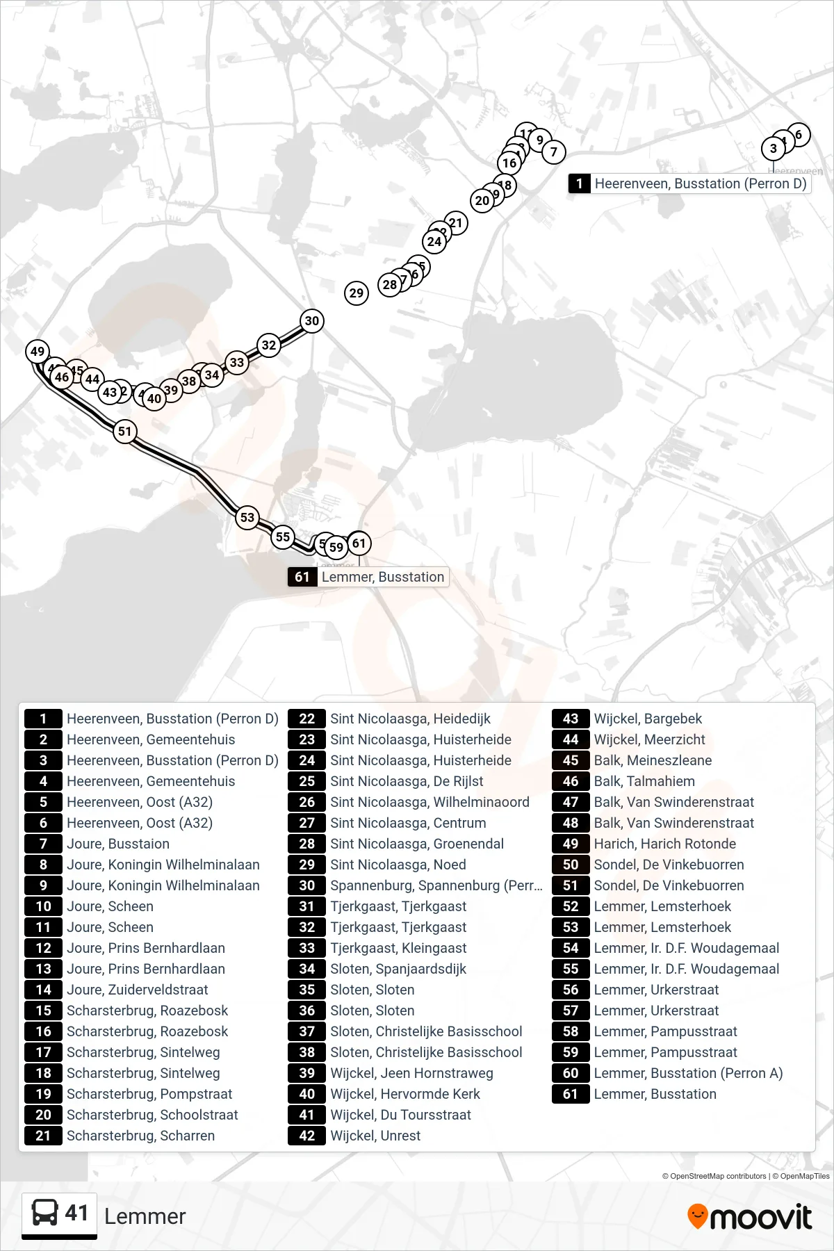 Lijn 41 (bus, Lemmer): route en haltes op de kaart