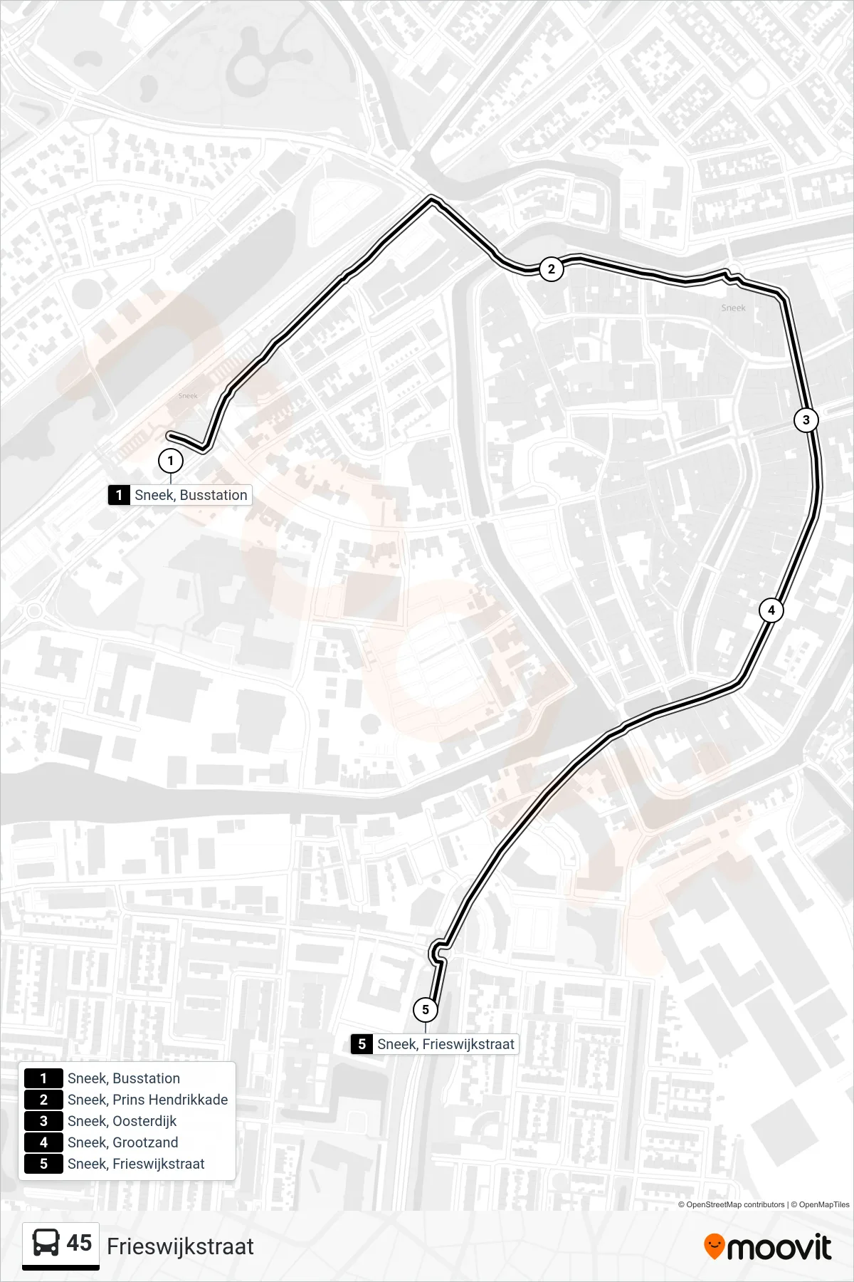 Lijn 45 (bus, Frieswijkstraat): route en haltes op de kaart
