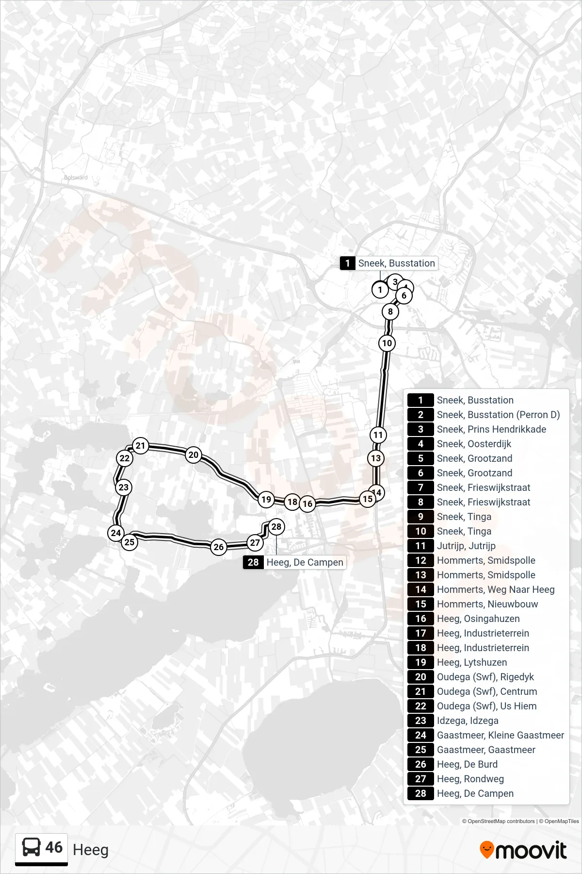 Lijn 46 (bus, Heeg): route en haltes op de kaart