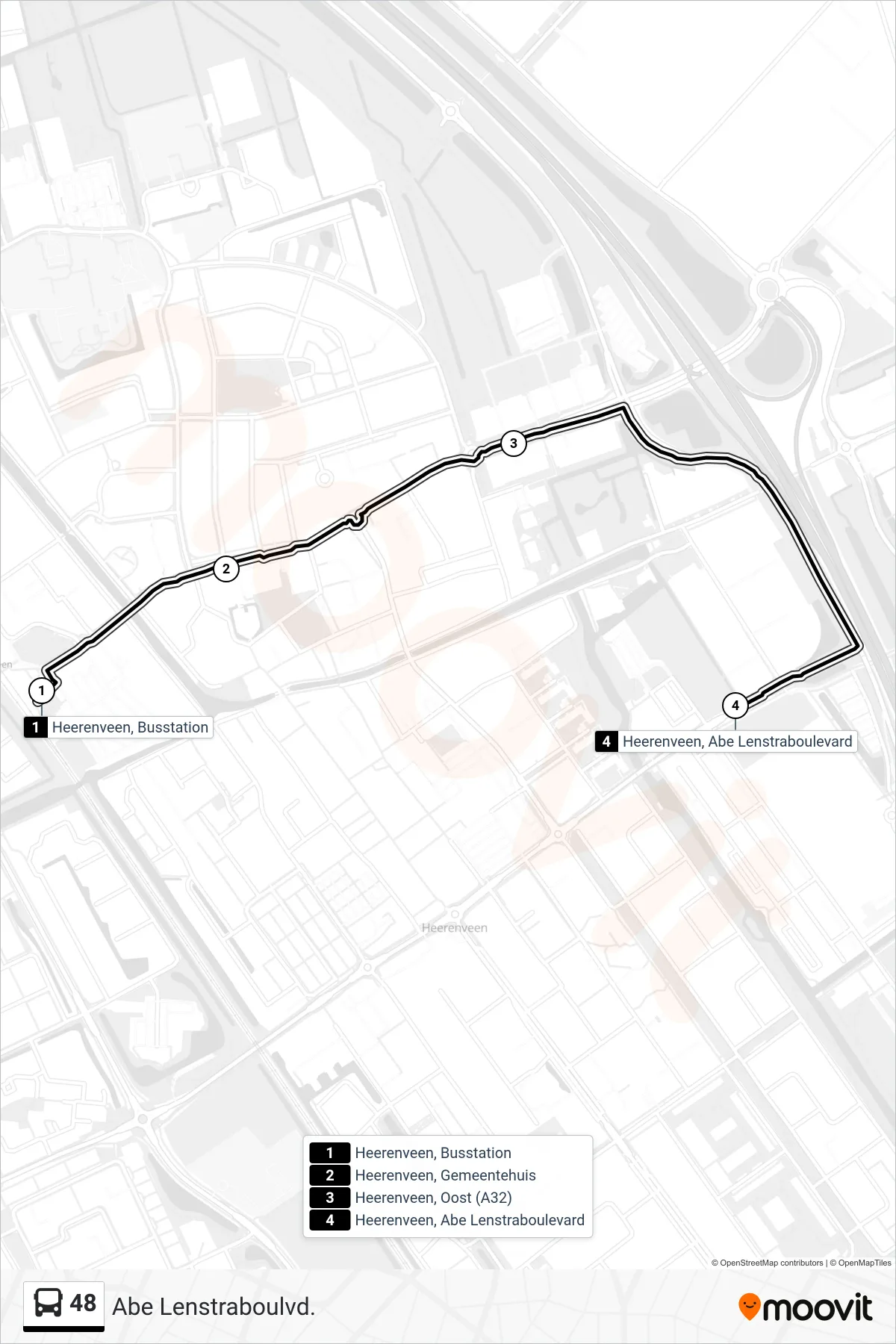 48 bus Line (Abe Lenstraboulvd.) route and stops on a map