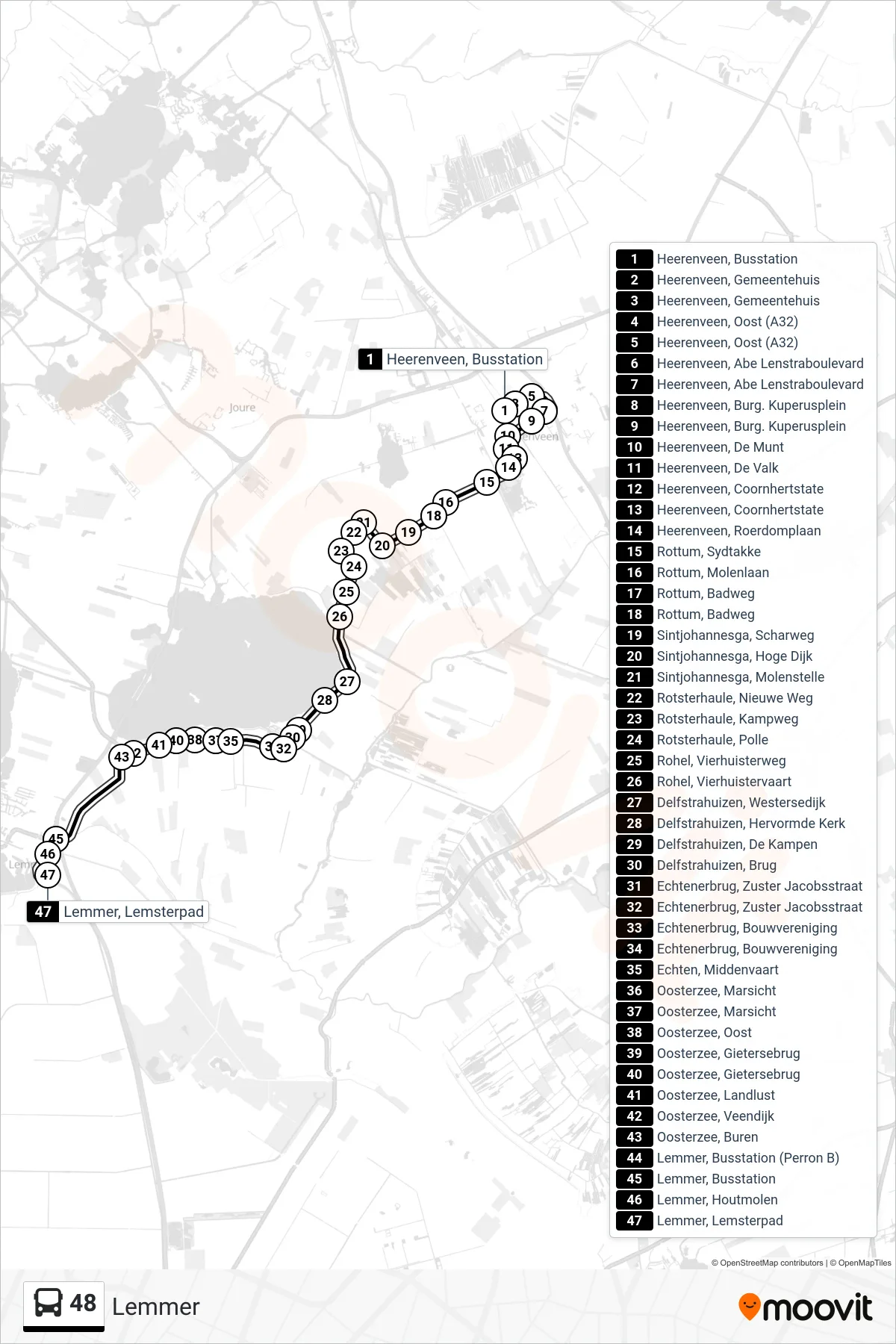Lijn 48 (bus, Lemmer): route en haltes op de kaart