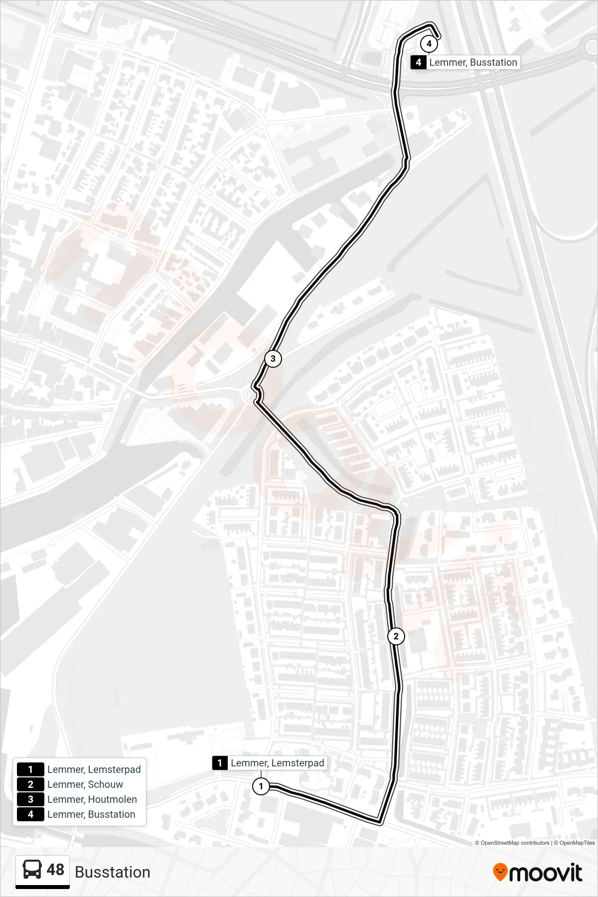 48 bus Line (Busstation) route and stops on a map