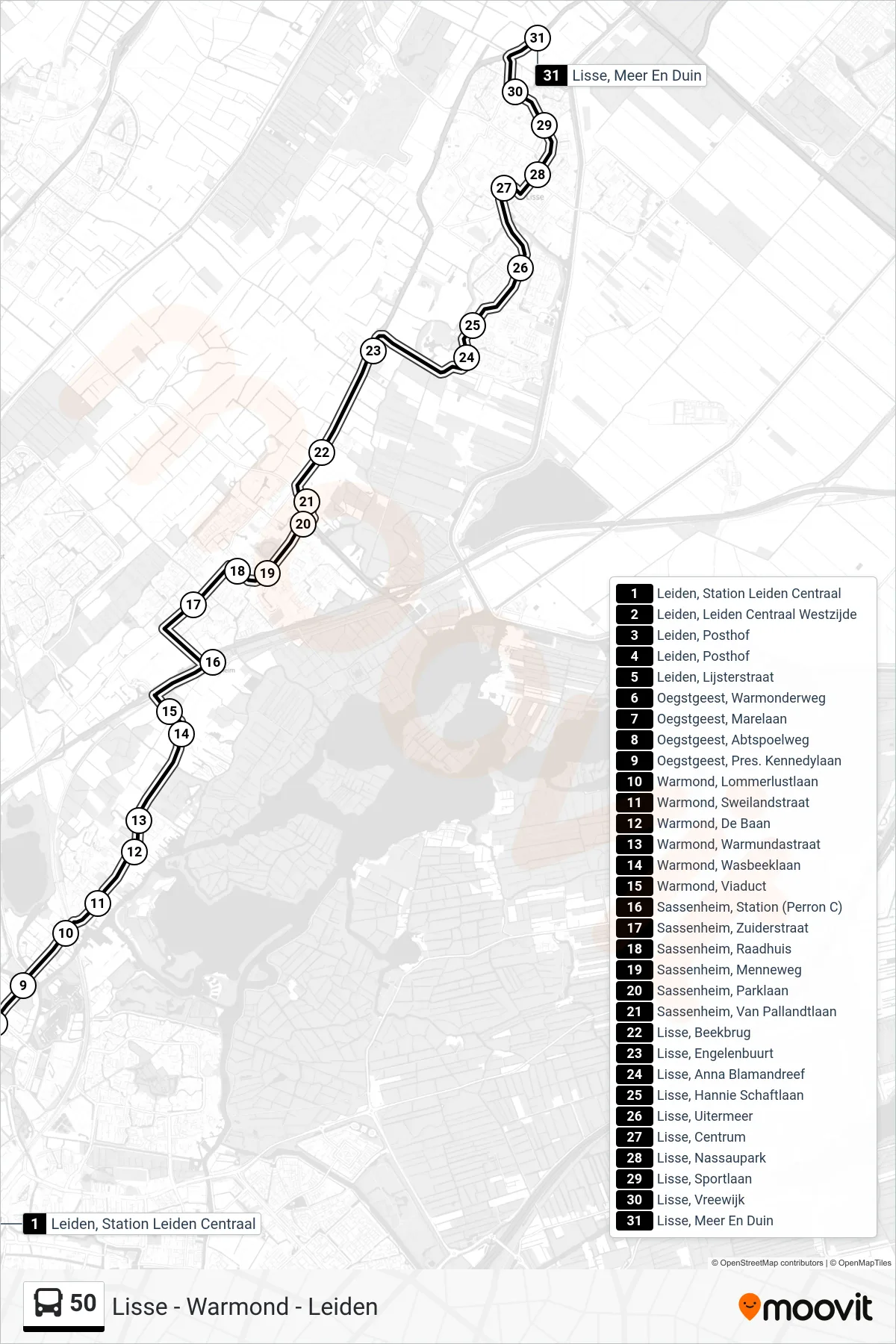 Lijn 50 (bus, Lisse): route en haltes op de kaart