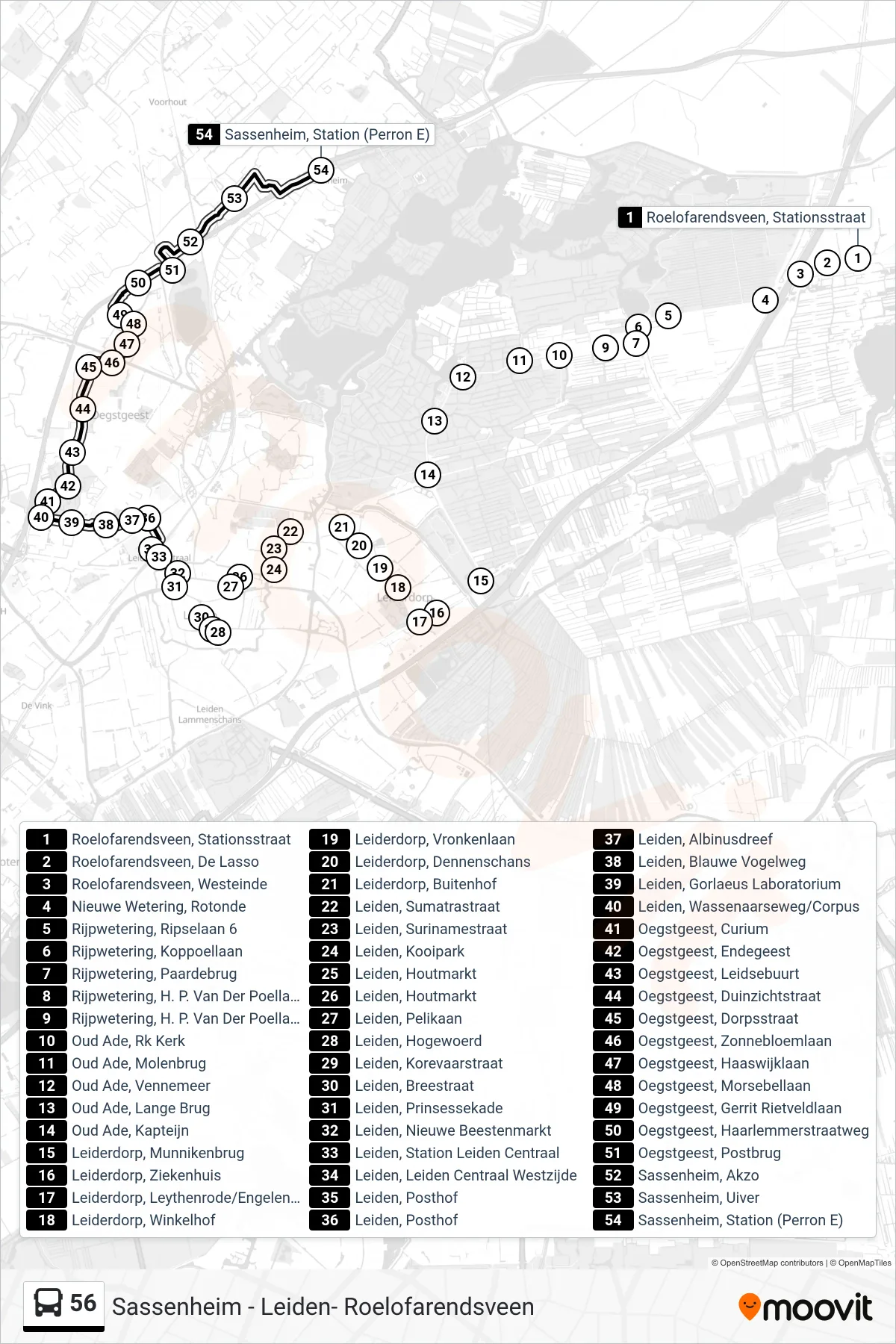 56 bus Line (Sassenheim) route and stops on a map
