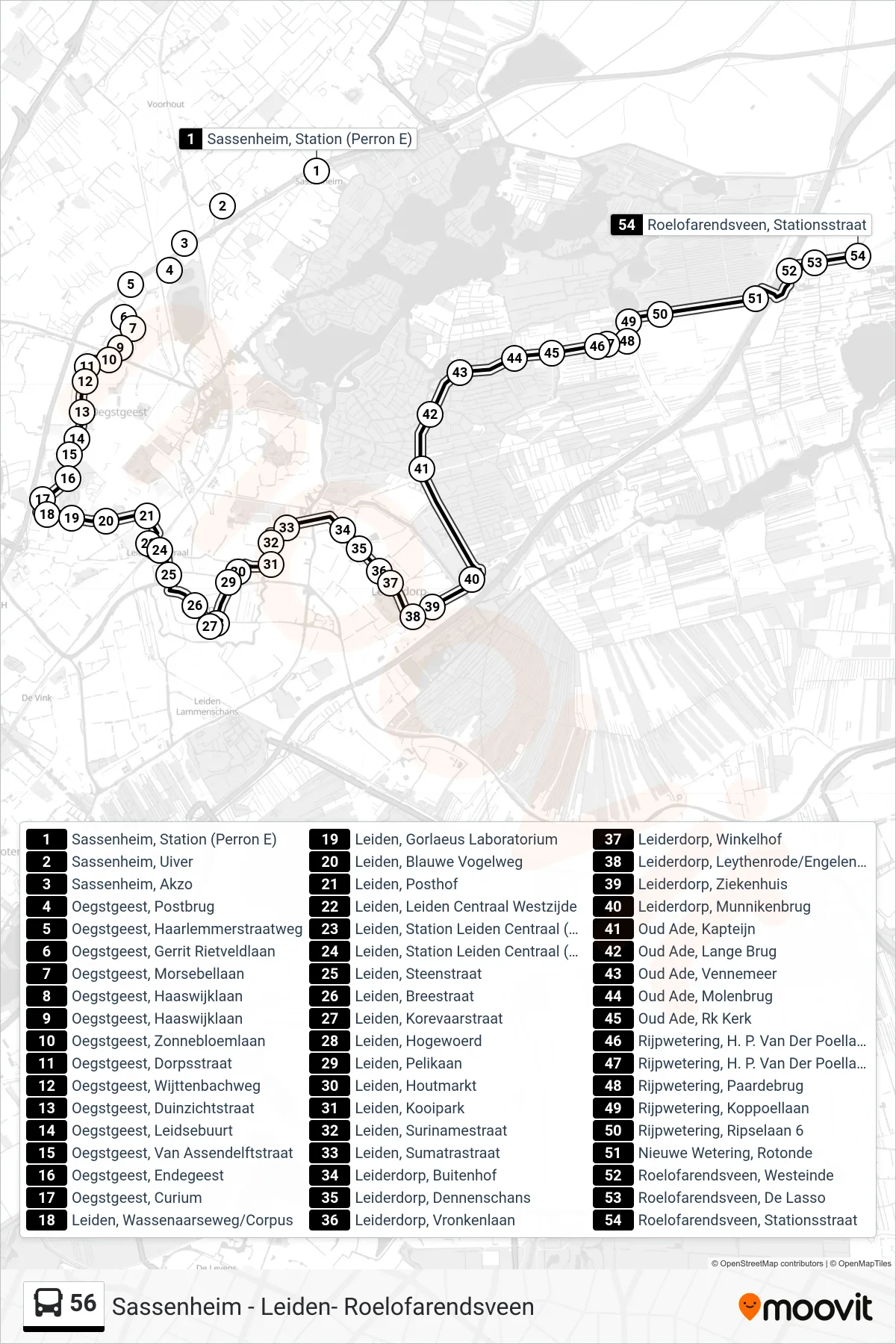 56 bus Line (Roelofarendsveen) route and stops on a map