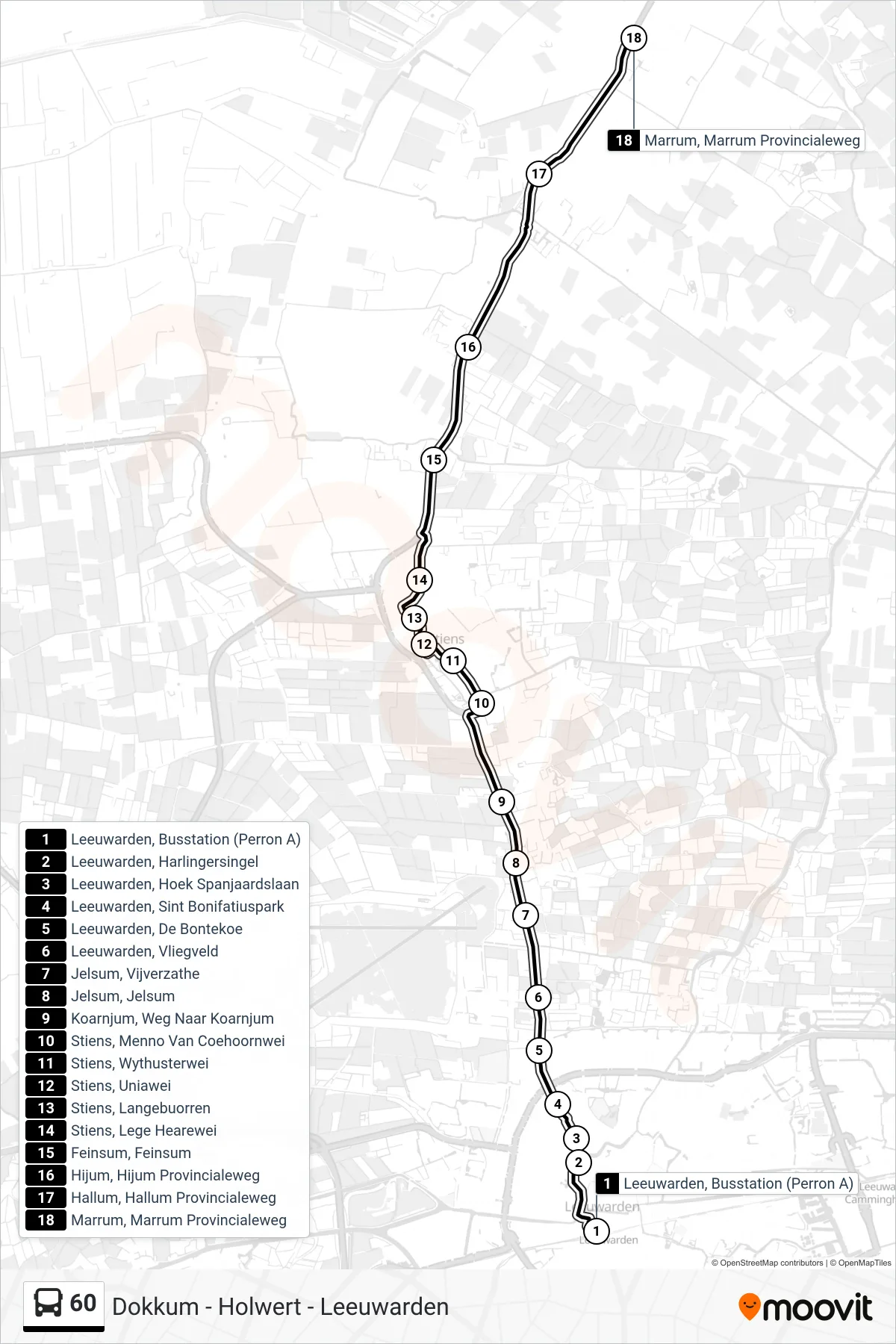 Lijn 60 (bus, Marrum): route en haltes op de kaart