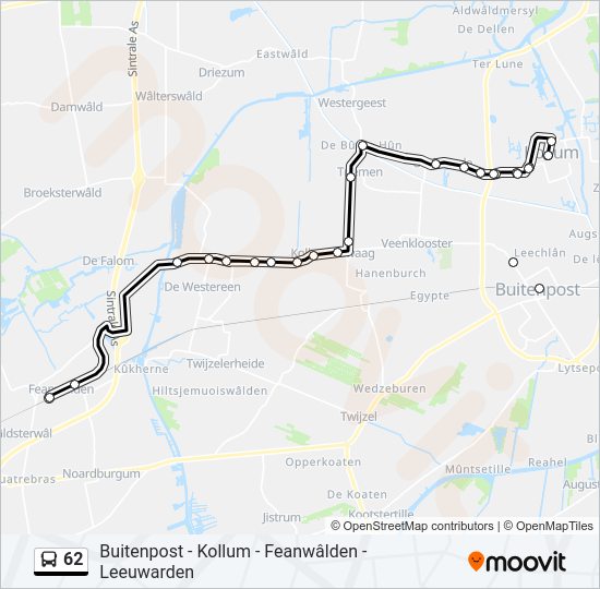 62 Route: Schedules, Stops & Maps - Feanwâlden (Updated)