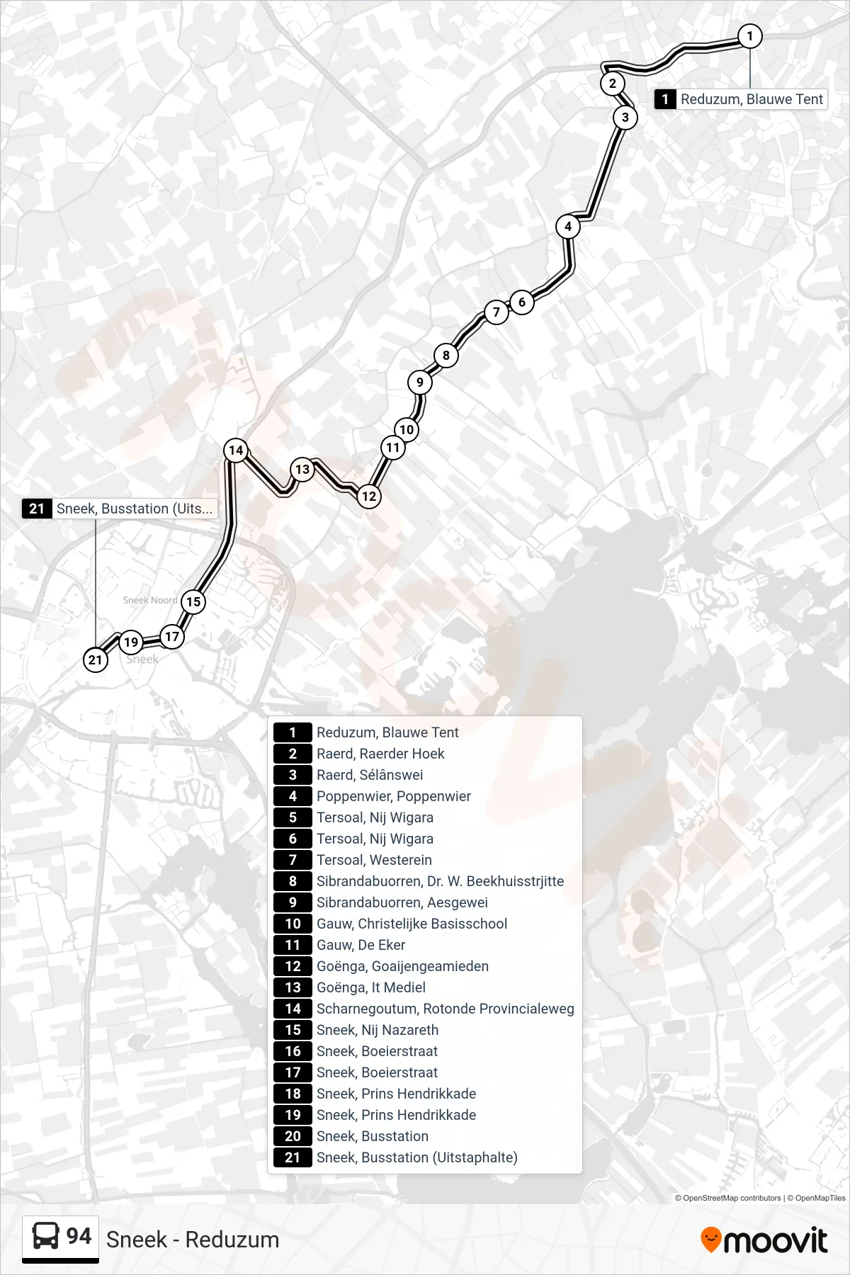 Lijn 94 (bus, Sneek): route en haltes op de kaart
