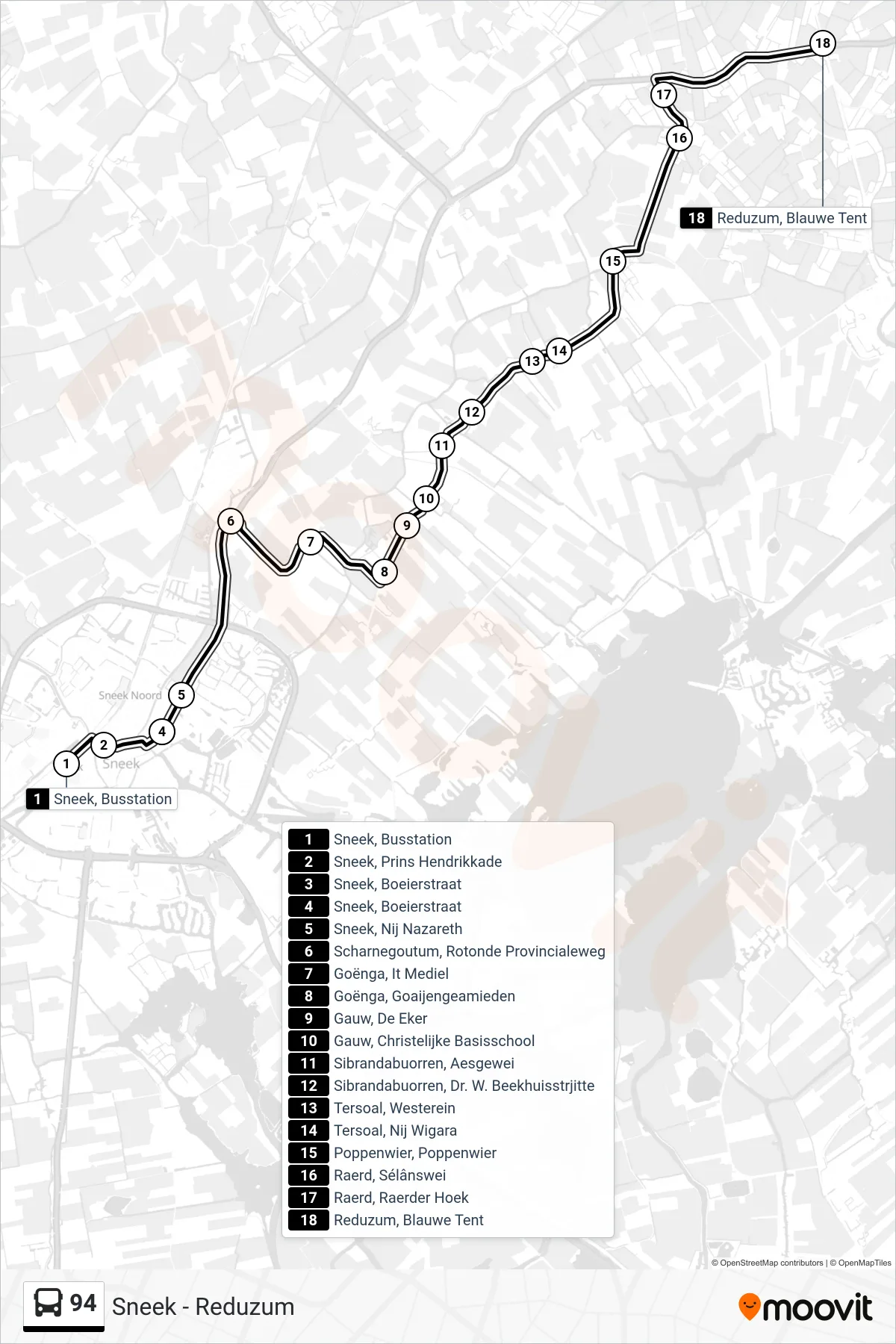 Lijn 94 (bus, Reduzum): route en haltes op de kaart