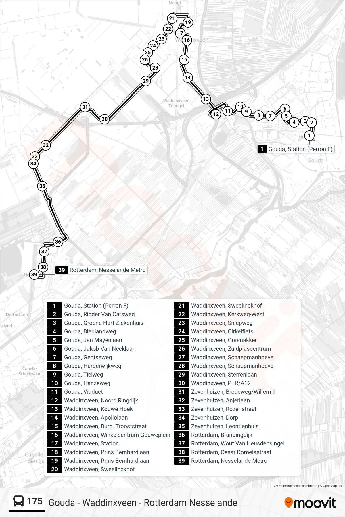 Lijn 175 (bus, Rotterdam): route en haltes op de kaart
