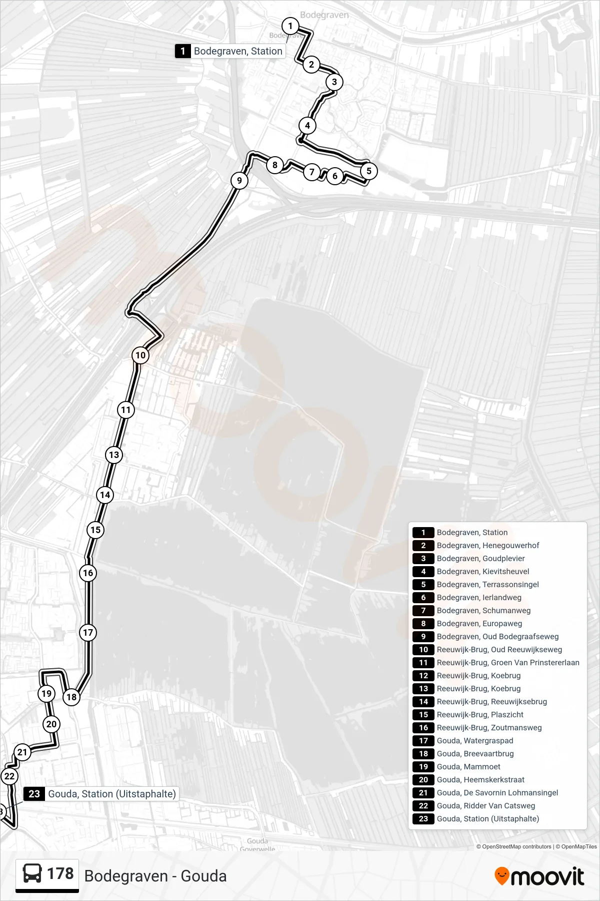 Linie 178 (Bus) Richtung Gouda: Route und Haltestellen auf der Karte