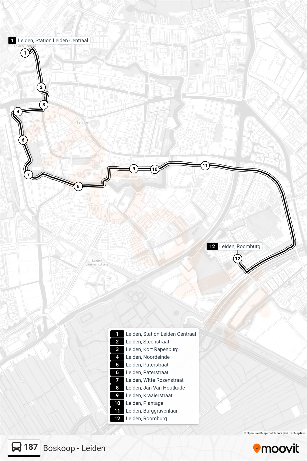 187 bus Line (Roomburg) route and stops on a map